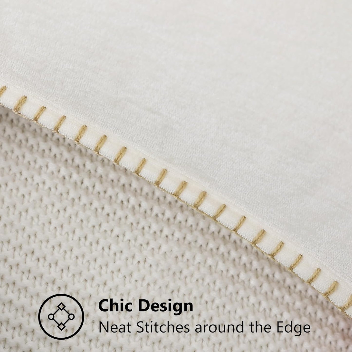 decorUhome Chenille Soft Throw Pillow Covers 12x20 Set of 2, Lumbar Velvet Farmhouse Neutral Decorative Euro Pillow Covers with Stitched Edge for Couch Sofa Bed Home Decor, Cream White