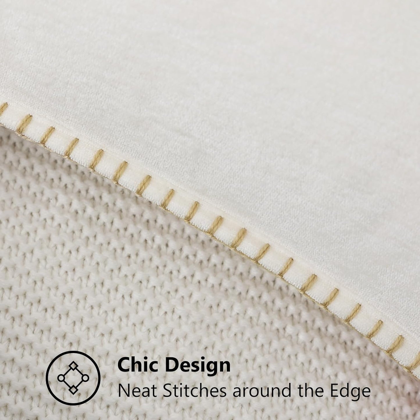 decorUhome Chenille Soft Throw Pillow Covers 16x16 Set of 2, Farmhouse Velvet Neutral Decorative Euro Pillow Covers with Stitched Edge for Couch Sofa Bed Home Decor, Cream White