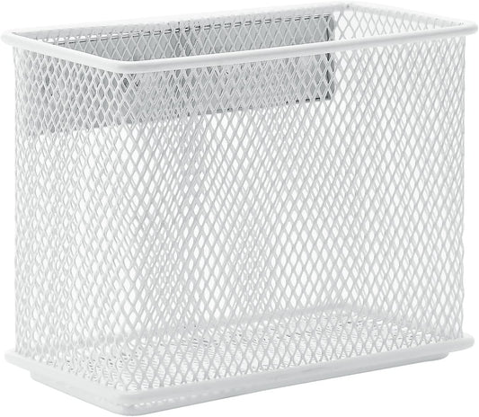 dedoot Magnetic Pencil Holder, Locker Pencil Holder Strong Magnetic Holder for Whiteboard Marker, 4.7x2.3x3.7inch Black Mesh Magnetic Holder for Fridge, Sponge, Recipe, Beverage,White