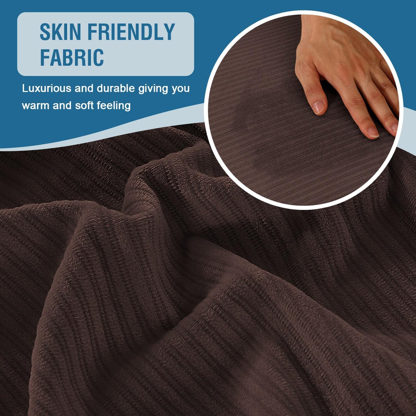 H.VERSAILTEX Velvet Stretch Couch Cushion Cover Plush Cushion Slipcover for Chair Loveseat Sofa Cushion Furniture Protector Seat Cushion Sofa Cover (2 Piece Large Sofa Cushion Covers, Brown Striped)