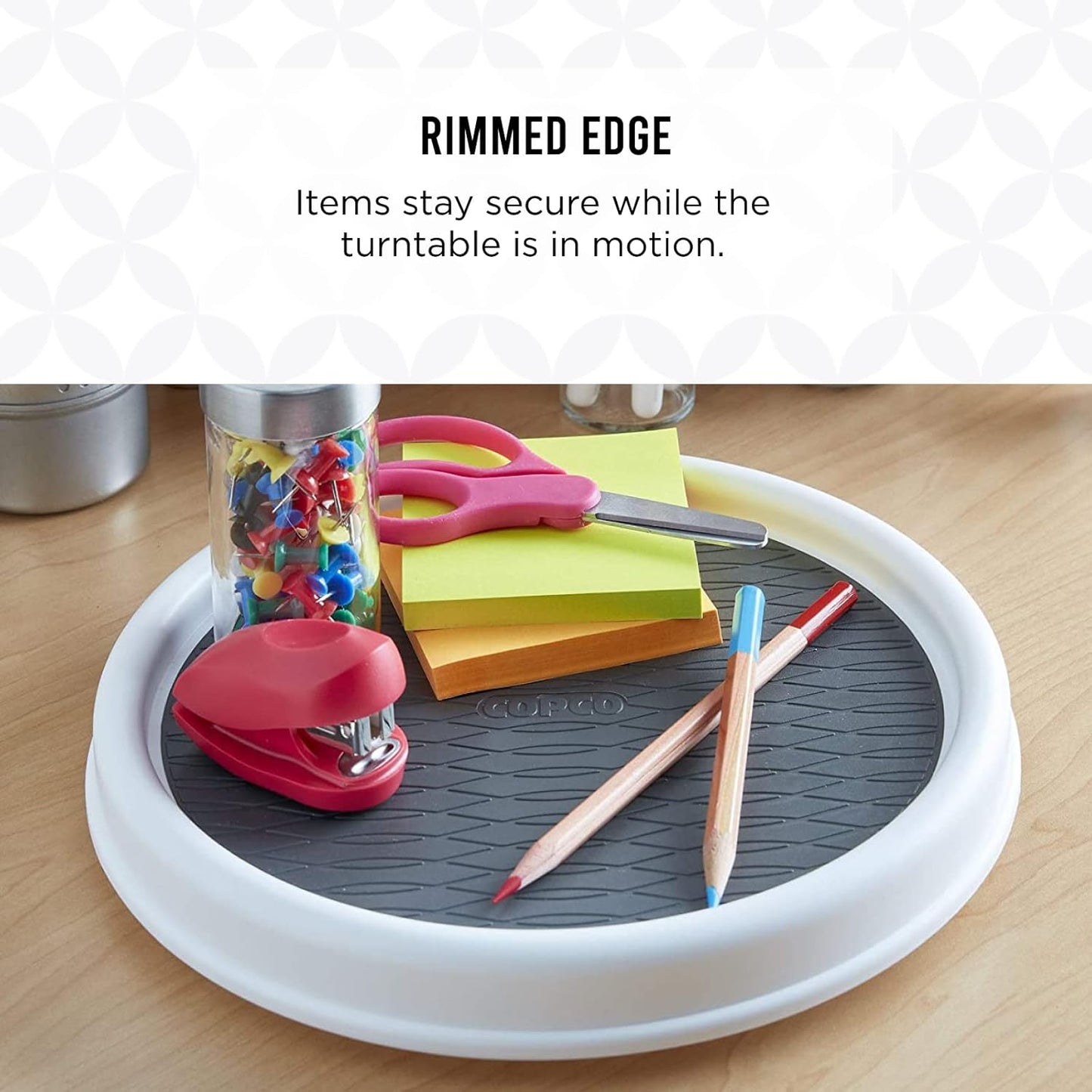 Copco Basics Non-Skid Pantry Cabinet Lazy Susan Turntable, 12-Inch, White/Gray, 1 Count (Pack of 1)