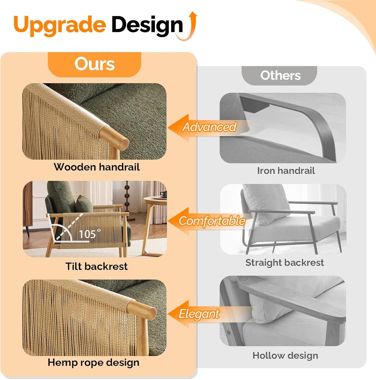 VINGLI Boho Braid Accent Armchair,Mid-Century Modern Chiar with Solid Wooden Armrest,Comfy Louge Cushion Chair with Waist Pillow for Bedroom,Living Room,Reading Room, Dark Green