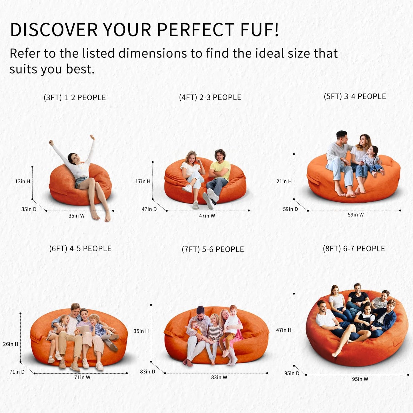 Bean Bag Chair for Adults 8FT,Soft Removable Cover for Teens/Girls Bedroom,Fluffy Giant Round Floor Beanbag Lounger Chairs (No Filler,Orange)