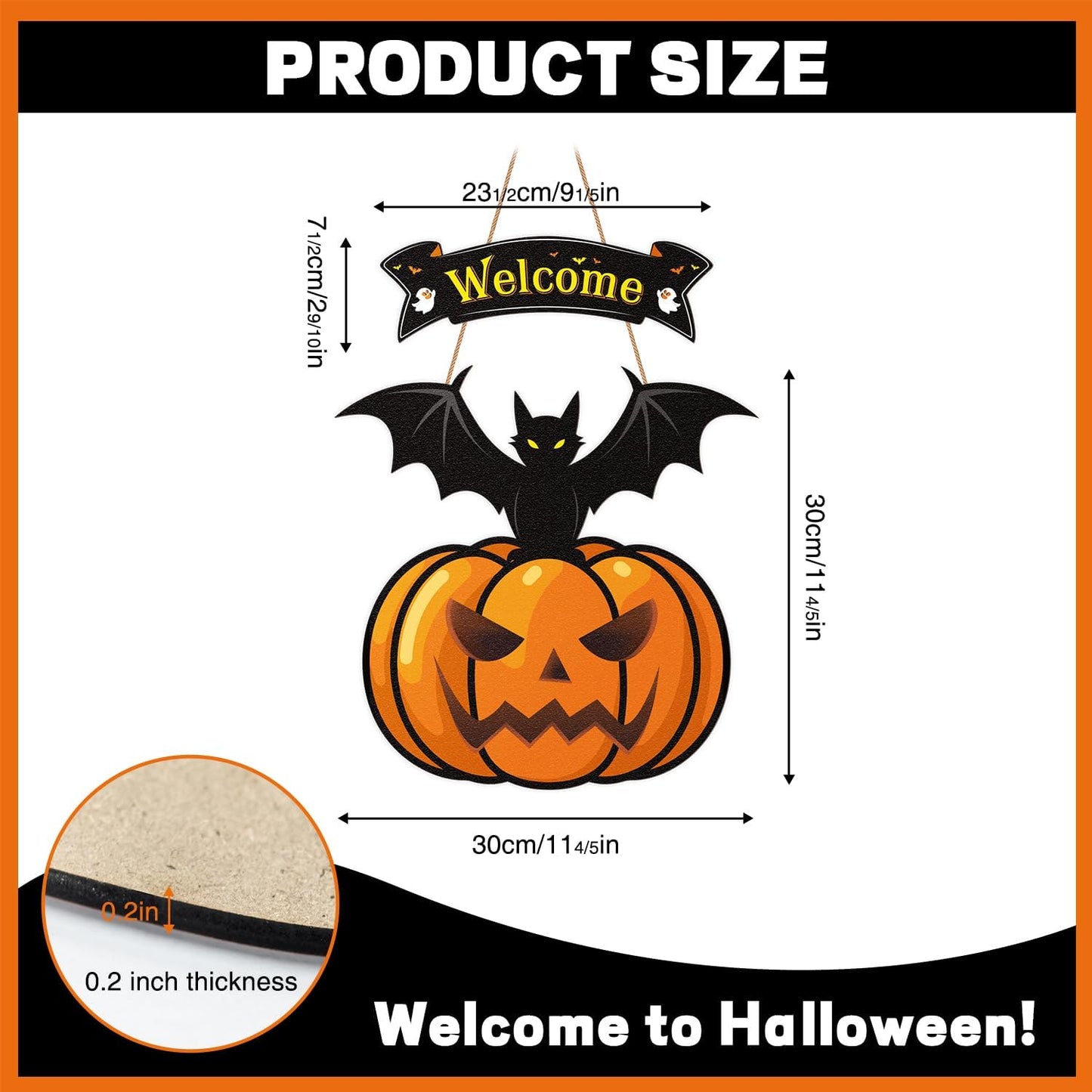 Halloween Door Wreath,Halloween Wall Decorations Wooden Black Bats Pumpkin Halloween Wreaths for Front Door, Halloween Door Decorations Indoor Outdoor Sign