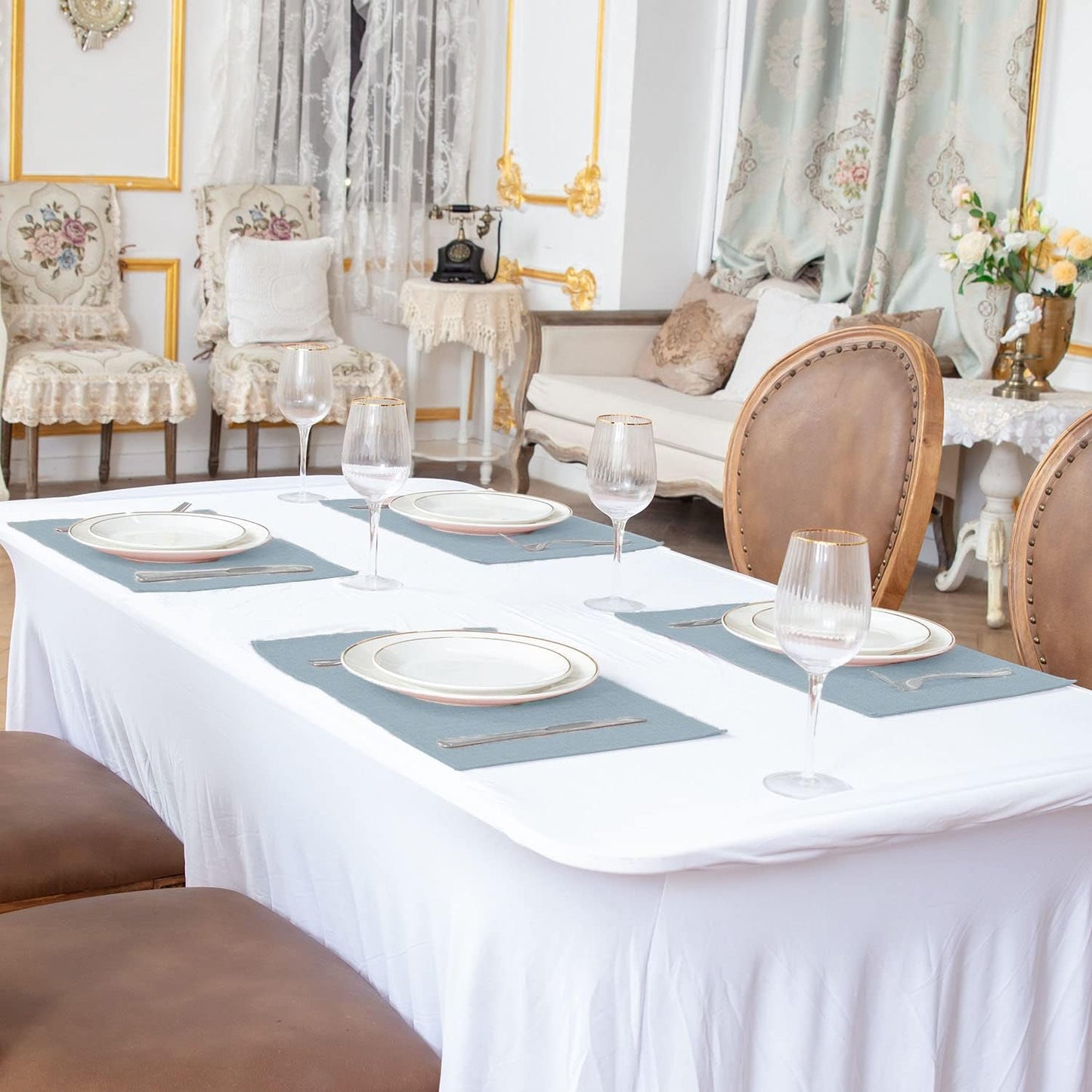 Cloth Placemats Set of 8, Linen Type Fabric Placemats Machine Washable Heat Resistant Placemats Wrinkle Free Thick Polyester Kitchen Place Mats for Dining Table (Light Gray)