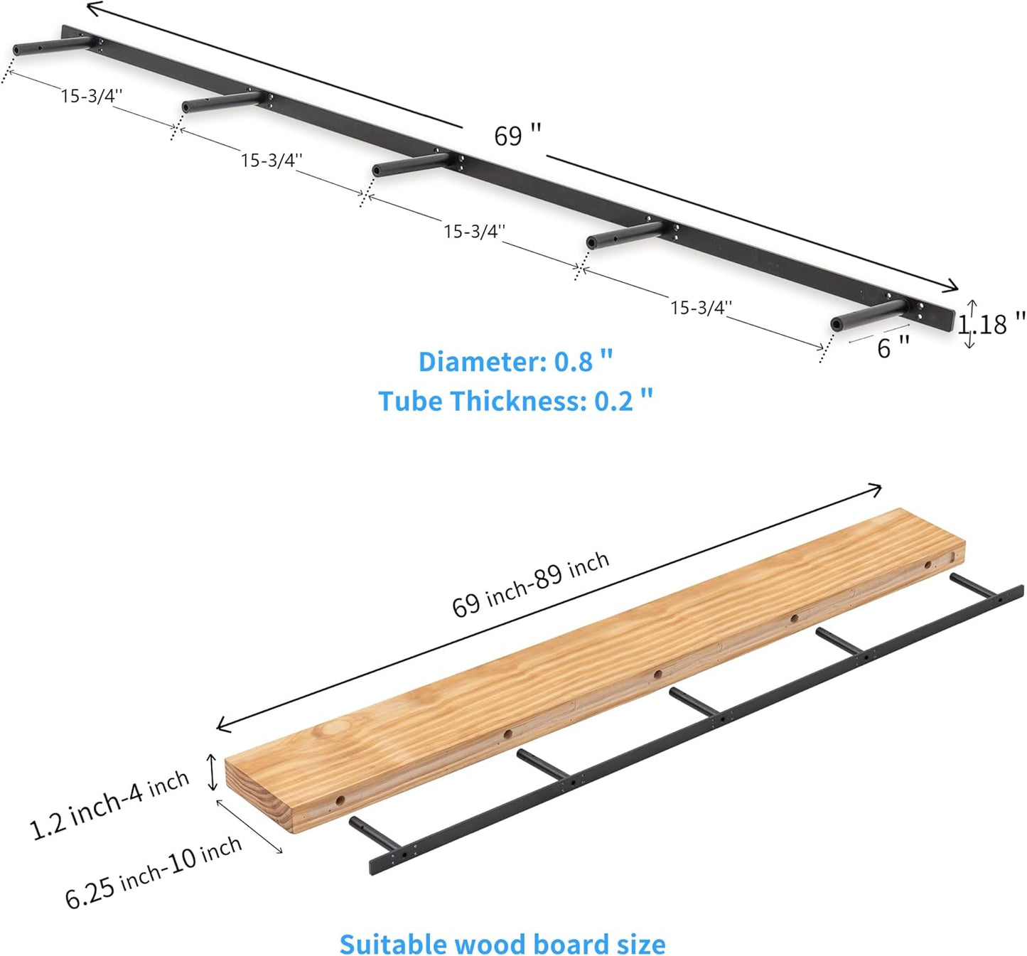 Hidden Shelf Brackets ， Floating Shelf Bracket ( Additional Brackets -NO Kits) 69 Inch -2 Pcs