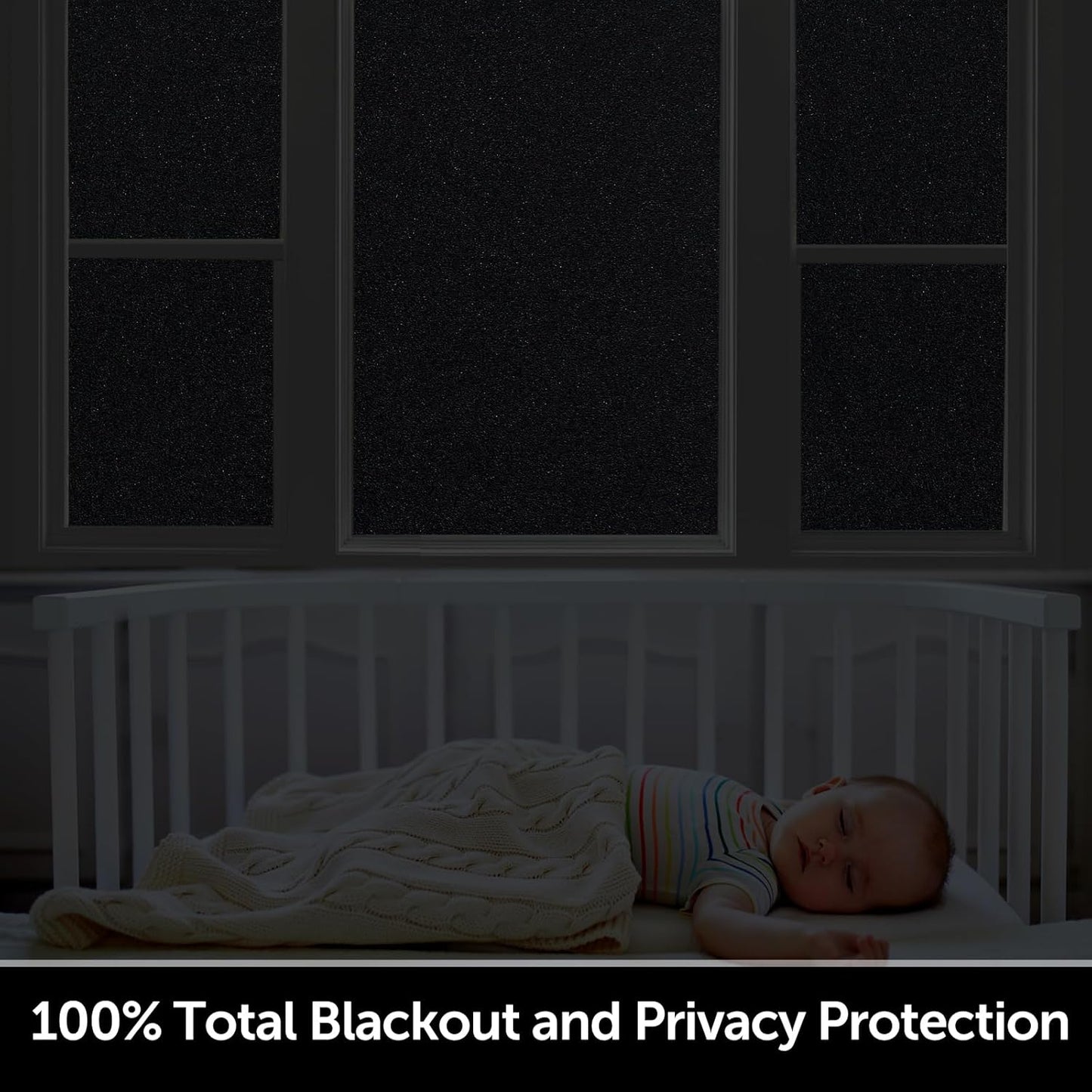 HIDBEA Blackout Window Film,100% Light Blocking Room Darkening Window Privacy Film,Frosted Glass Window Film Heat Control, Removable Window Cover Tint for Day Sleep (Black,23.6in x 6.5ft)