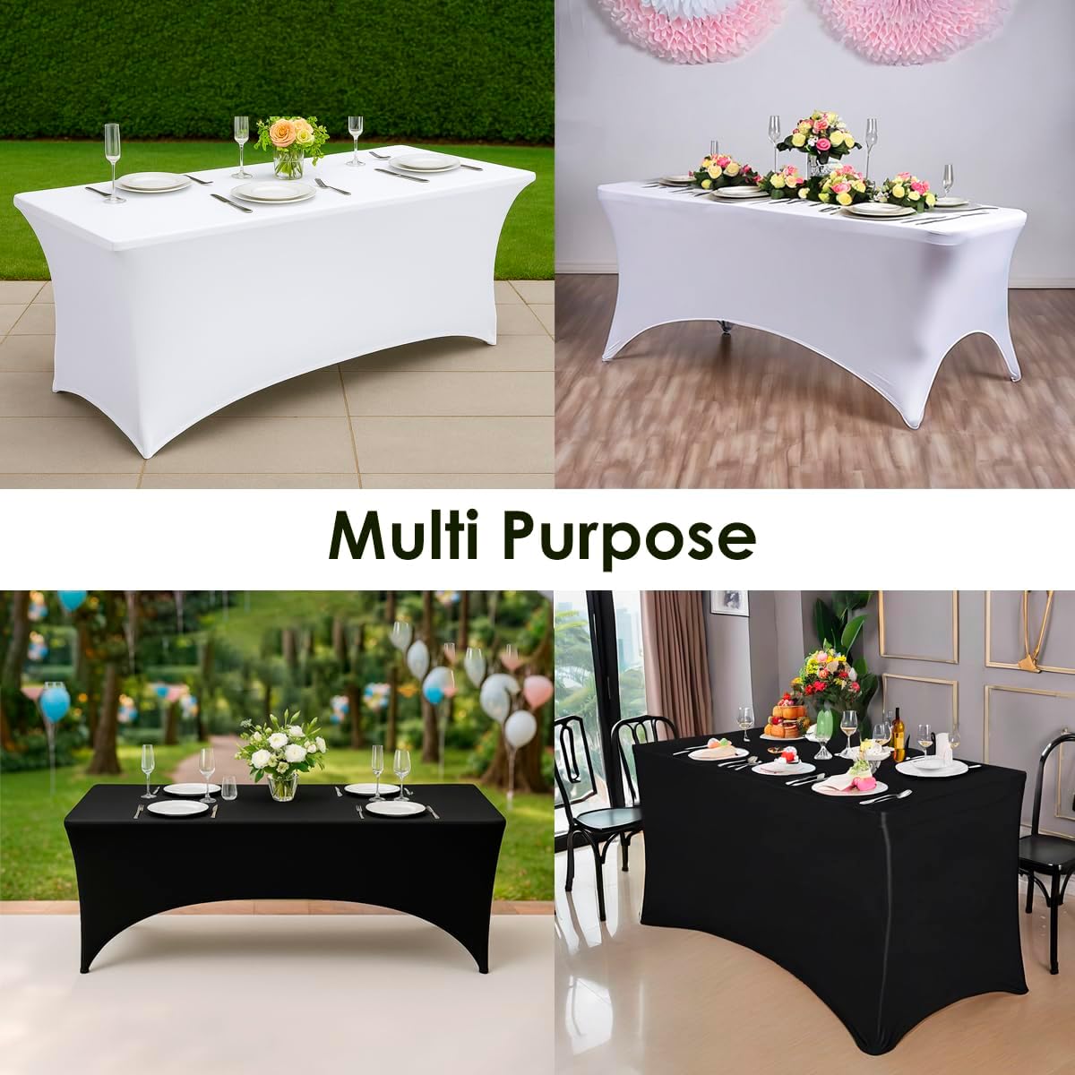 Craft And Party 2 Pack 8ft White Spandex Tablecloth – Fitted Stretch Cover – Universal Fit for Folding Tables – Wrinkle-Free, Washable – Ideal for Parties, Weddings, Events