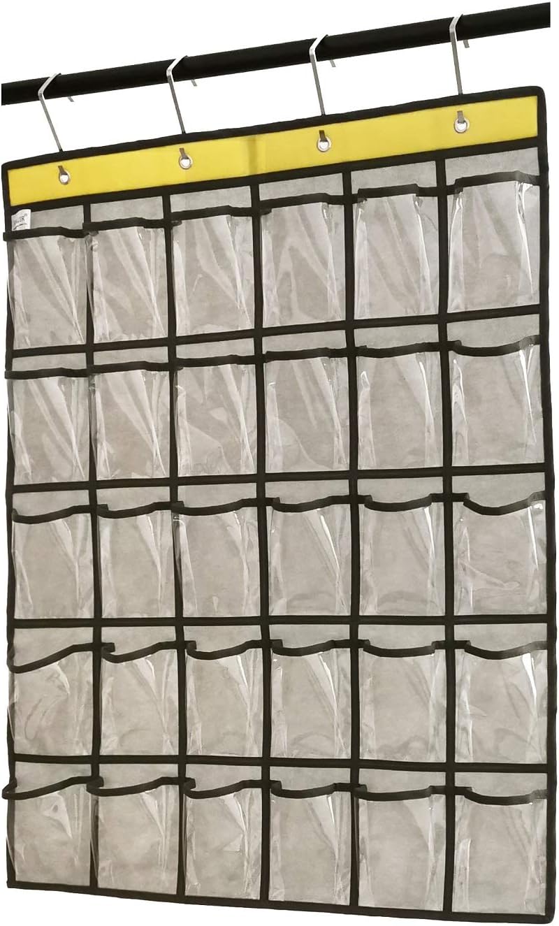 Classroom Pocket Chart for Phone Calculator Holder Over The Door Hanging Closet Jewelry Organizer with 30 Clear Pockets (GREY)
