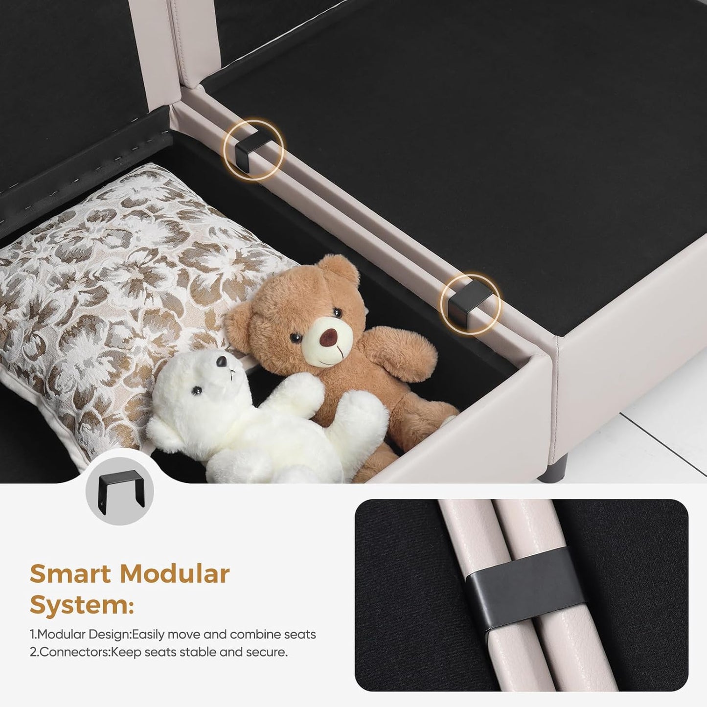 Faux Leather Oversized Accent Chair with Storage Deep Seat Single Sofa Large Reading Armchair for Living Room Bedroom Office Whitesand Set of 2