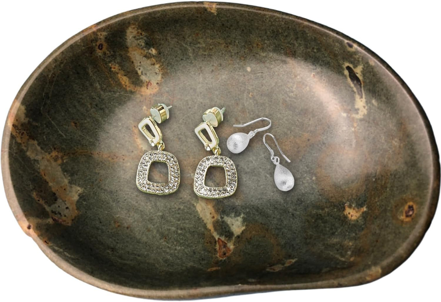 Handmade Decorative Bowl - Natural River Stone Pebble Artisan Crafted Serving Dish | 4-6 Inch Unique Decorative Tray for Home Centerpiece, Jewelry Holder (green)