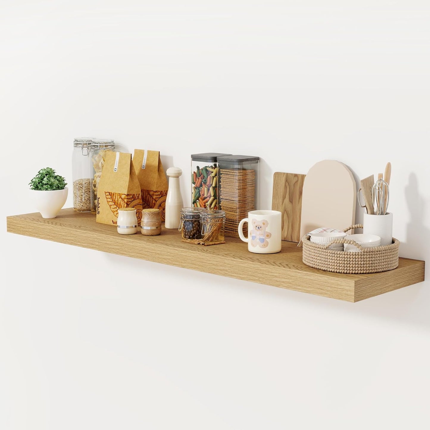 Fun Memories 55 Inch Floating Shelves, 12 Inch Deep Floating Shelf for Wall, 55 x 12 Large Floating Shelves for Fireplace Mantel, 2 Inch Thick Wall Shelf for Living Room, Bedroom, Oak Color, 1 Pack