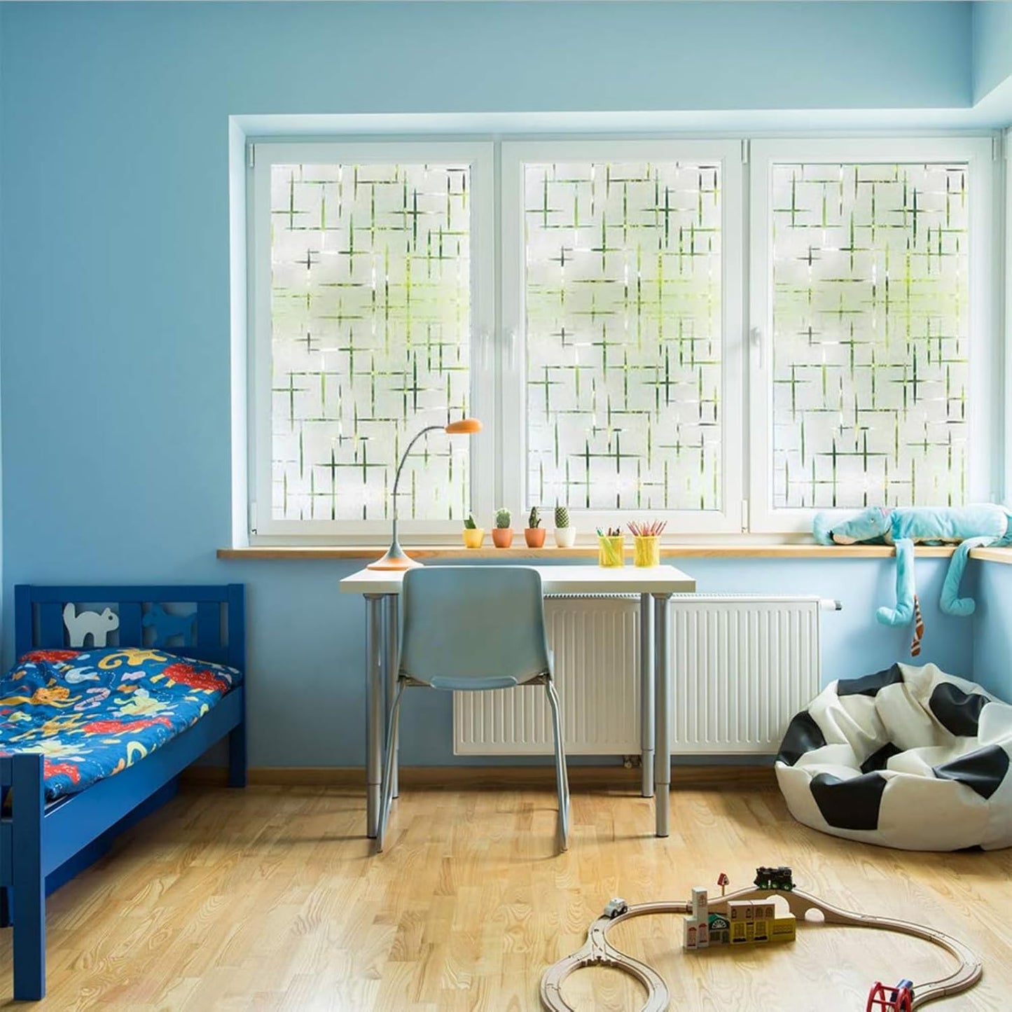 Finnez Frosted Window Film Non-Adhesive, Frosting Privacy Film for Glass Windows, Self Static-Cling Decorative Window Cling for Home Office UV Protection Cross Pattern 17.5 x 118.1 inches