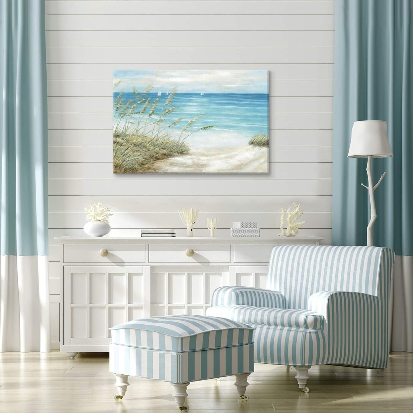 cozy country Coastal Wall Art 45"x30" - Beach Pictures Ocean Canvas Decor - Nautical Artwork Seascape Hand Painting for Living Room, Sea House