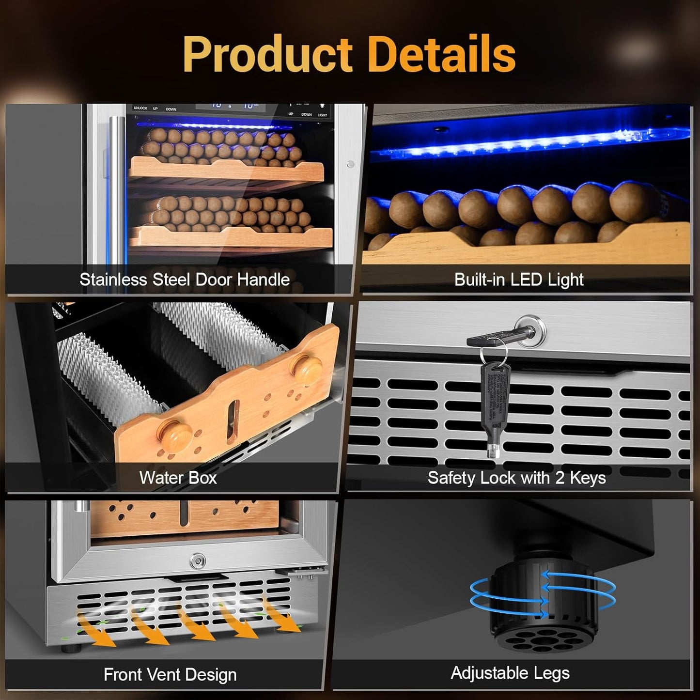 Electric Cigar Humidor, 15 Inch Upgraded Large Capacity Humidor Cabinet with Powerful Compressor, Digital LED Screen, Safety Lock, Smart Humidity & Temp Control, Gifts for Men