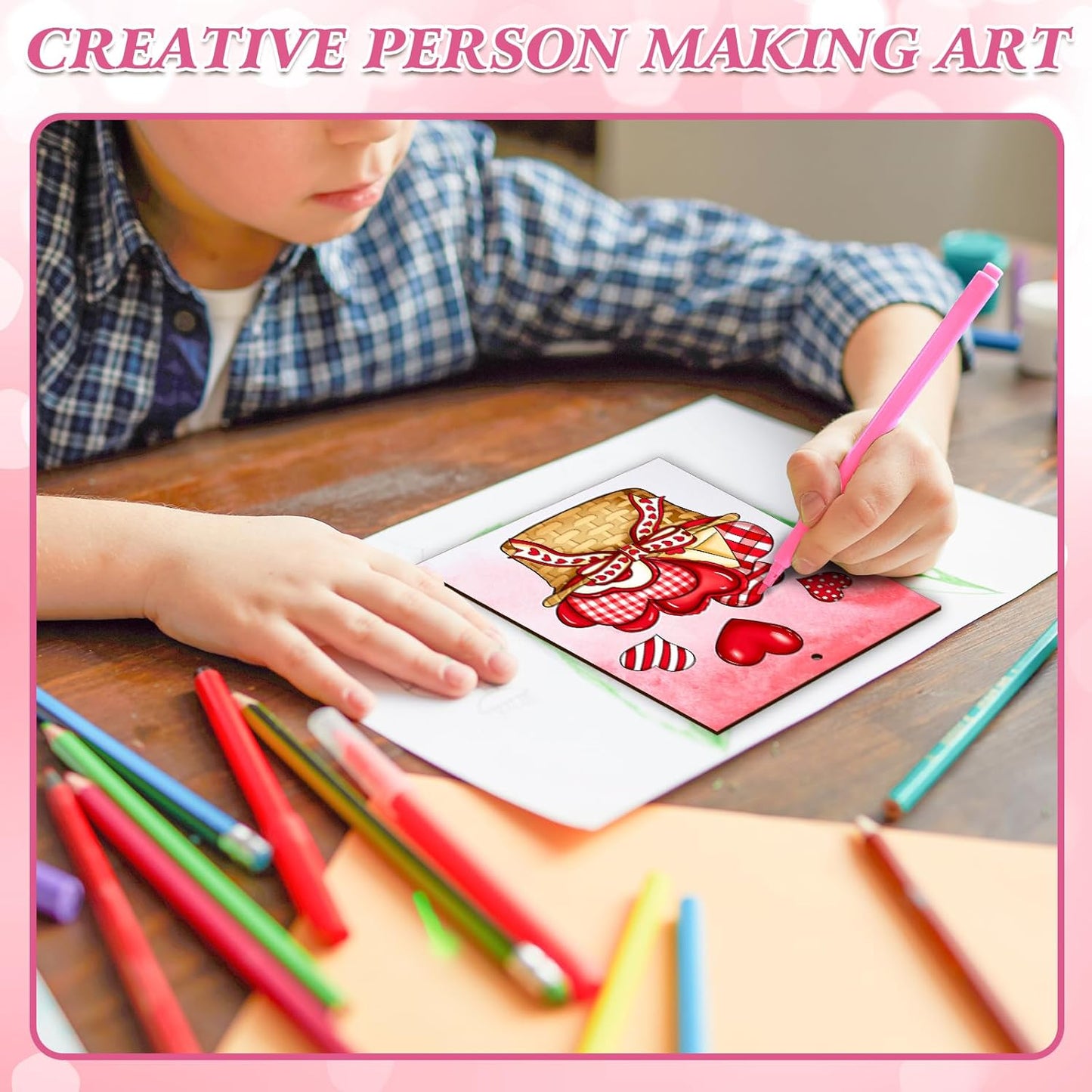 COCHIE 10 Pieces Large Valentines Day Unfinished Wood Crafts to Paint for Kids Adults, Bulk Predrilled Wooden Ornaments for Painting, Heart Pattern Paintable Wood Slices Craft Supplies with Ropes