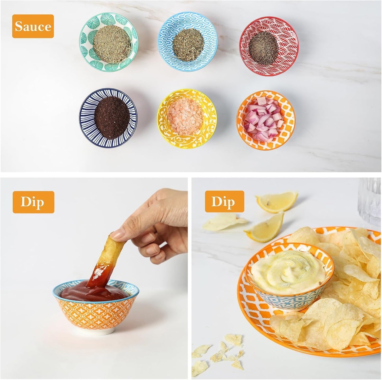 Selamica Ceramic Mini Bowl Set, 4 oz Dipping Bowls for Snack Side Dishes Condiment, Set of 6, Assorted Colors