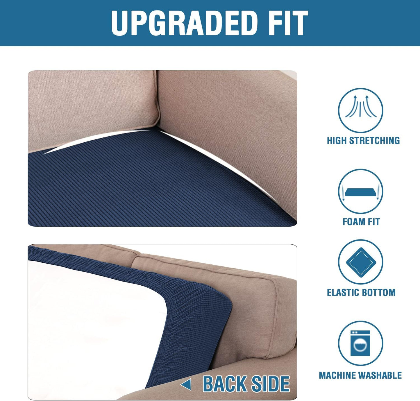 H.VERSAILTEX Super Stretch Individual Seat Cushion Covers Sofa Covers Couch Cushion Covers Slipcover Sets Thick Jacquard Textured Twill Fabric (1 Piece Sofa Cushion Cover, Navy)