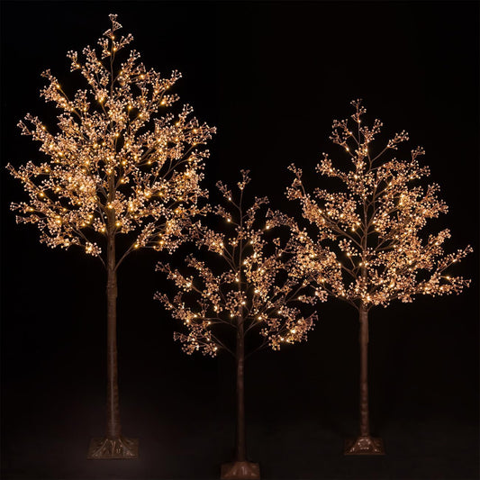 Lighted Baby's Breath Tree Set 4ft, 5ft and 6ft with 144/184/240 Warm White LED Lights for Holiday Decor - Dimmable, UL Certified, Waterproof - Ideal for Indoor and Outdoor Decoration