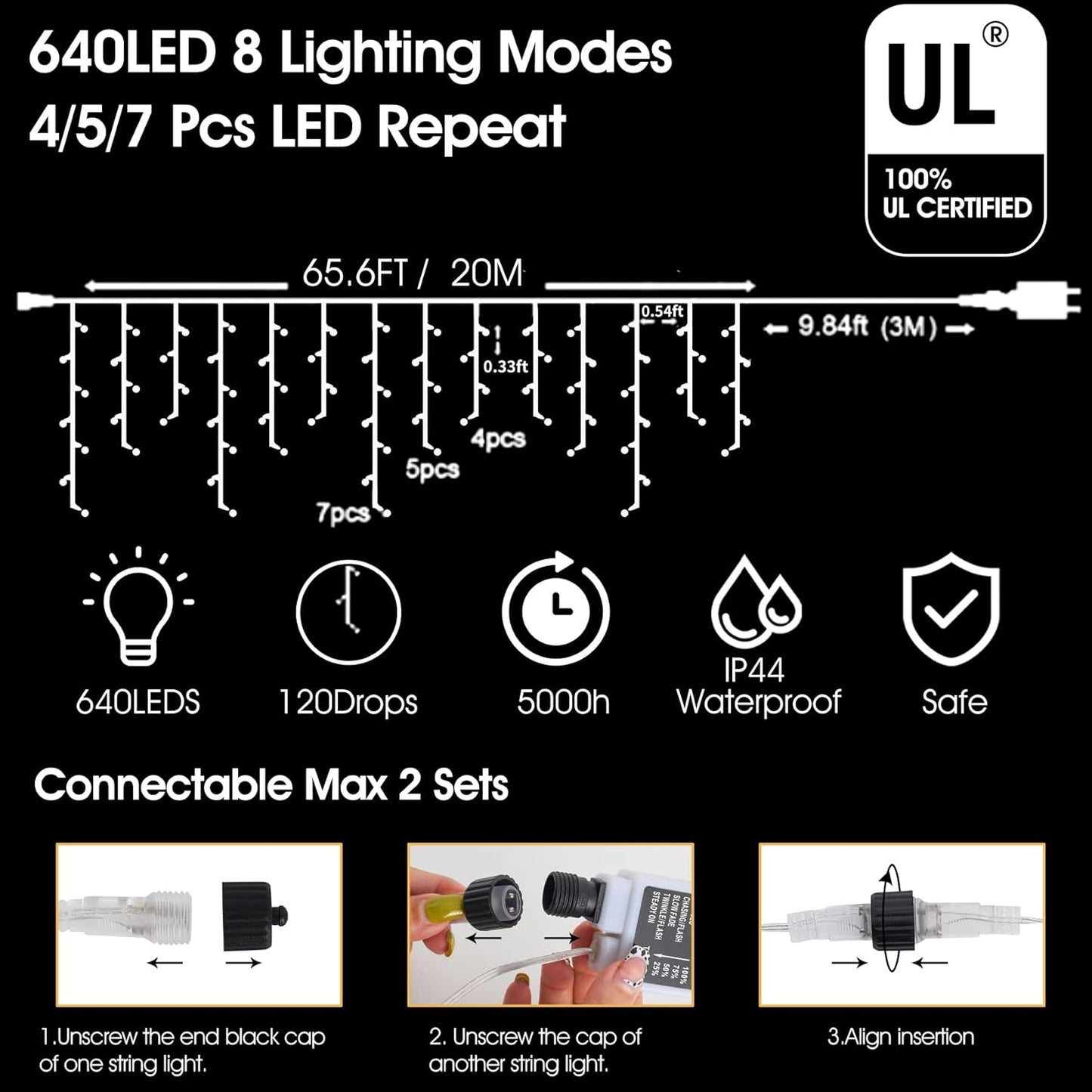 Christmas Icicle Lights Outdoor,640 LED 65.6 FT 8 Modes with Remote Control, Curtain Fairy String Lights for Christmas Decorations Holiday Wedding Party Eaves Window Yard Indoor (Multicolor)