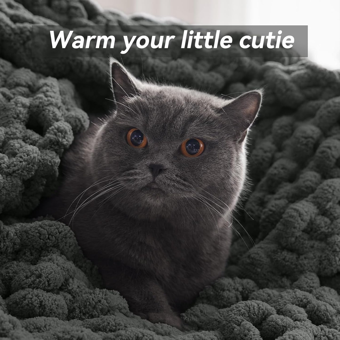 Chunky Knit Throw Blanket, 30''*40'' Knitted Throw Chenille Yarn for Bed Couch, Handmade Dark Grey Crochet Big Thick Blanket, Machine Washable Cute Comfy Blanket for Home Decor