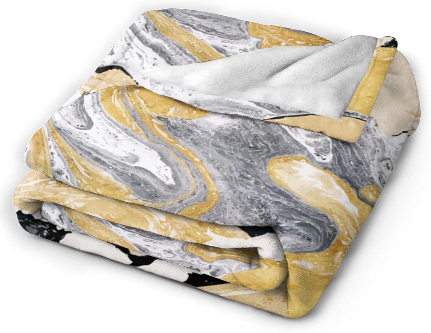 HGOD DESIGNS Gold Golden and Silver Marble Ink Abstract Painting Flannel Fleece Bed Blanket Throw Blanket Lightweight Cozy Plush Blanket for Bedroom Living Rooms Sofa Couch 50"x60"