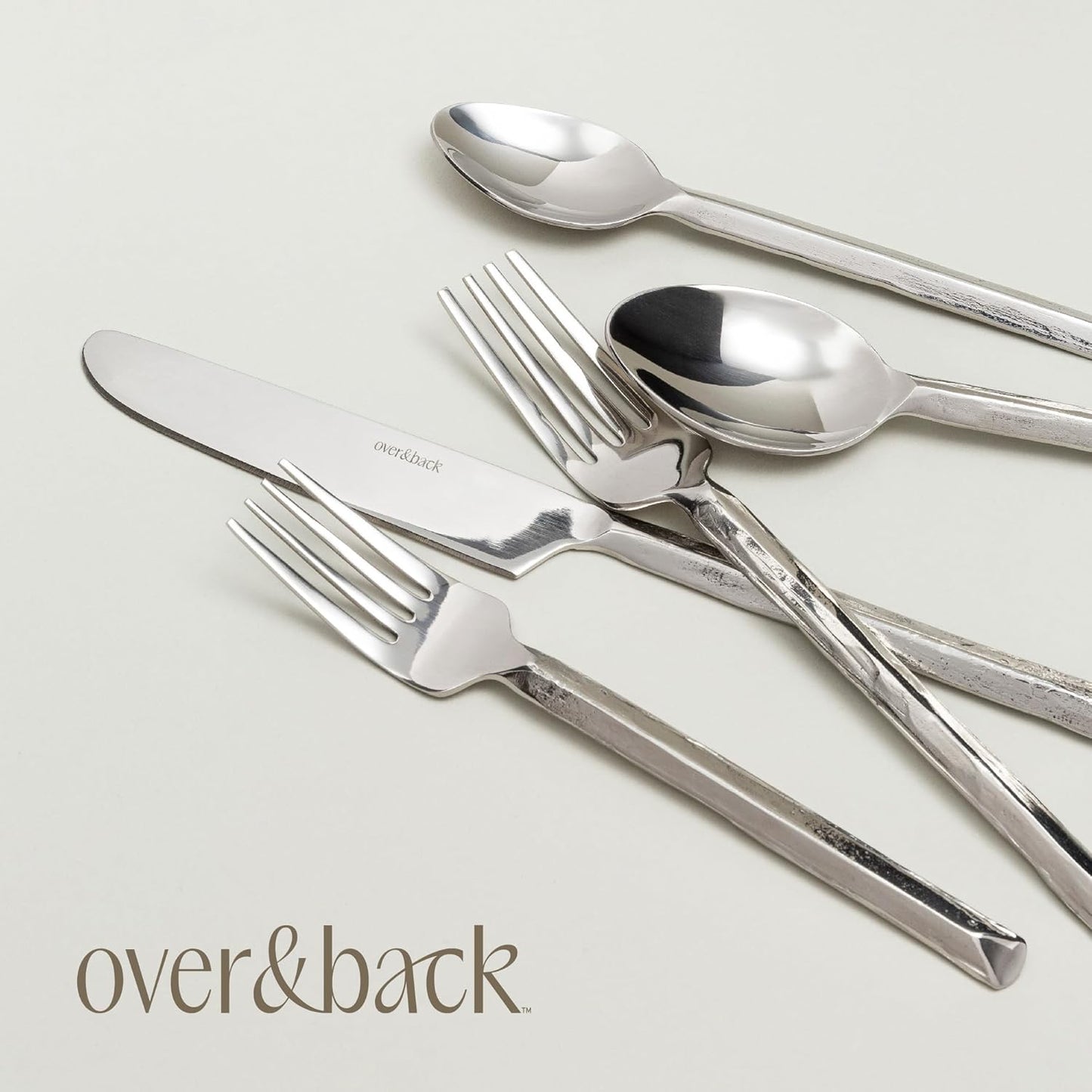over&back 20pc Hand-Forged Flatware Cutlery Set - Comes with 4 Dinner Forks, 4 Salad Forks, 4 Dinner Knives, 4 Dinner Spoons, and 4 Teaspoons - Dishwasher-Safe - 18/8 Stainless Steel