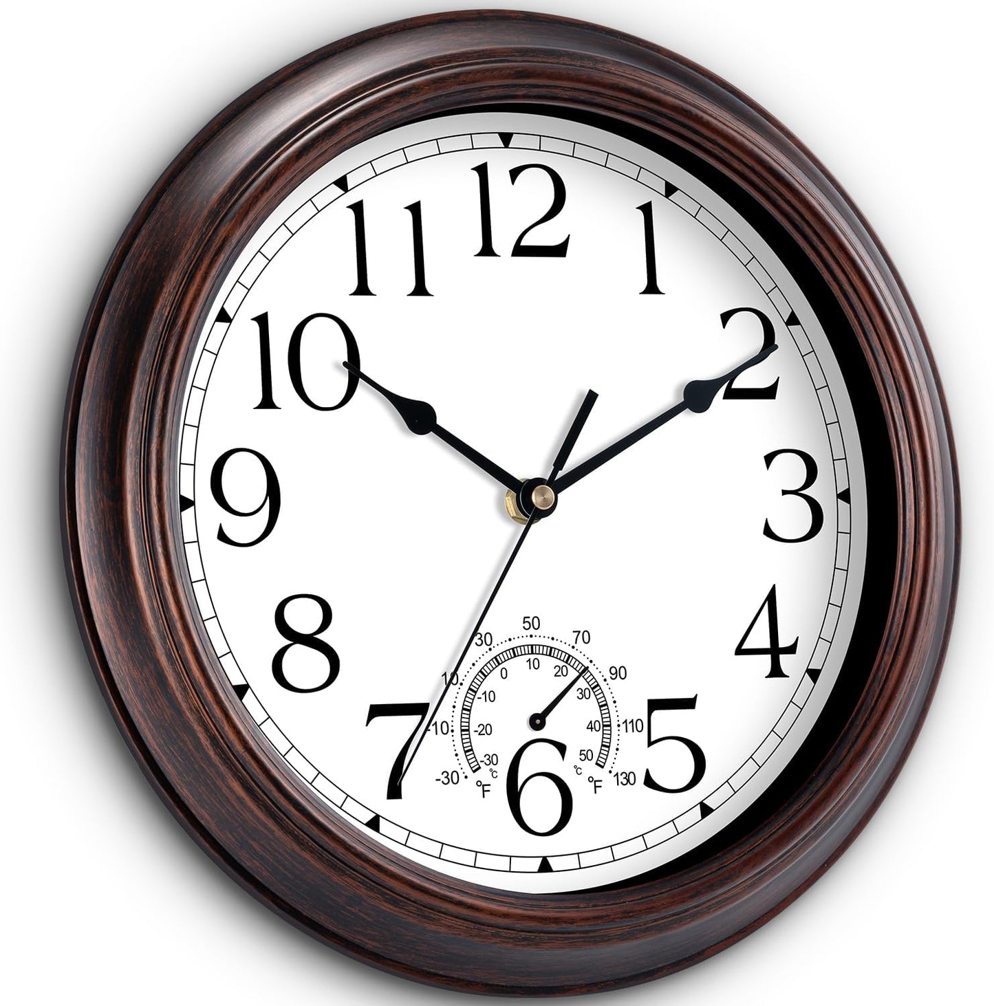 12 Inch Outdoor Wall Clock with Thermometers, Vintage Silent Wall Clocks Battery Operated, Retro Non-Ticking Clock Decorative for Living Room, Patio, Kitchen, Office, Bathroom, Bedroom(Bronze)