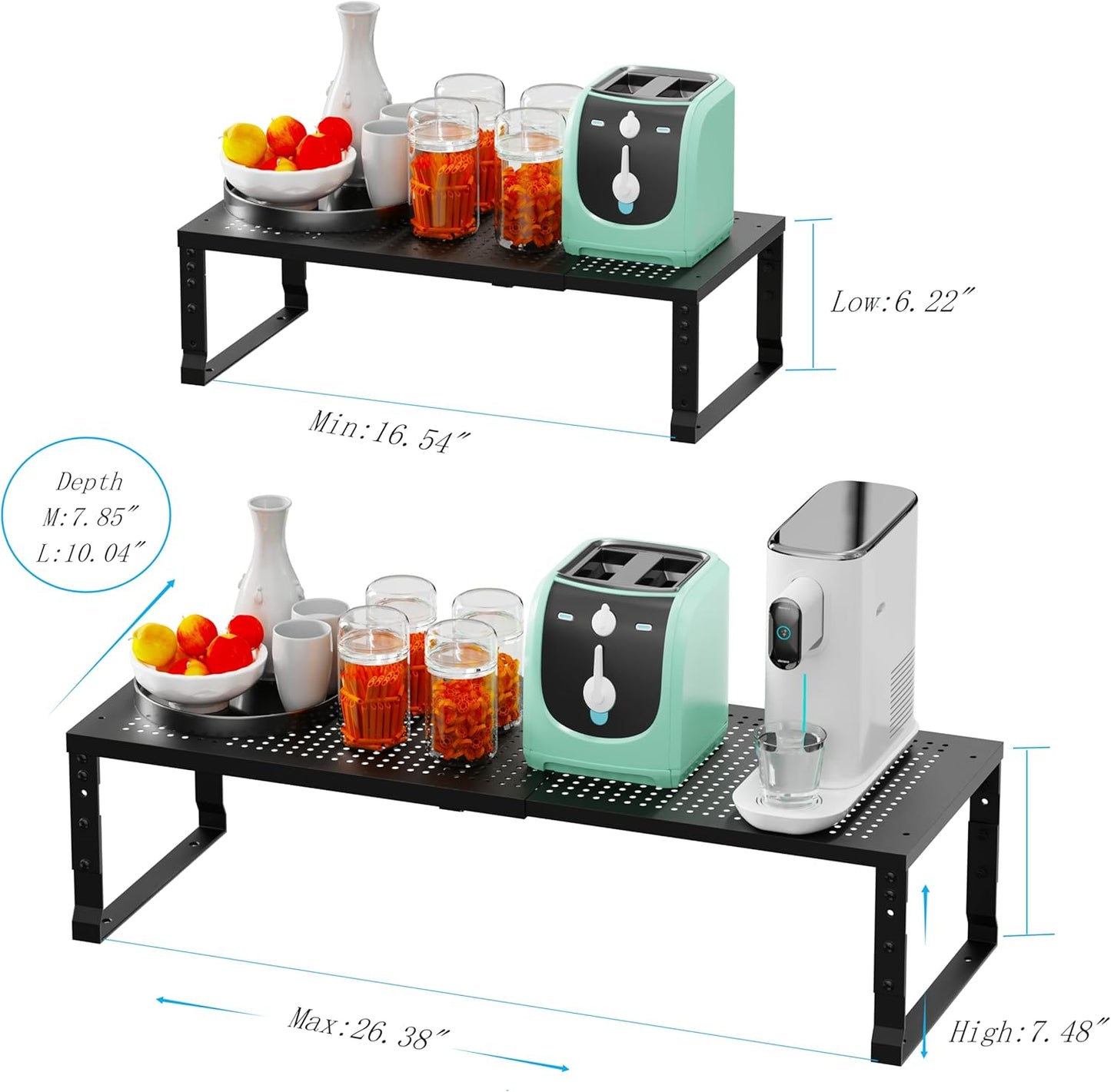 Expandable Spice Rack Kitchen Cabinet Shelf Organizer, Stackable Storage Shelves Racks, Adjustable Counter Shelving for Cabinets, Countertop, Cupboard,Pantry and More(3Packs/Black/Medium)