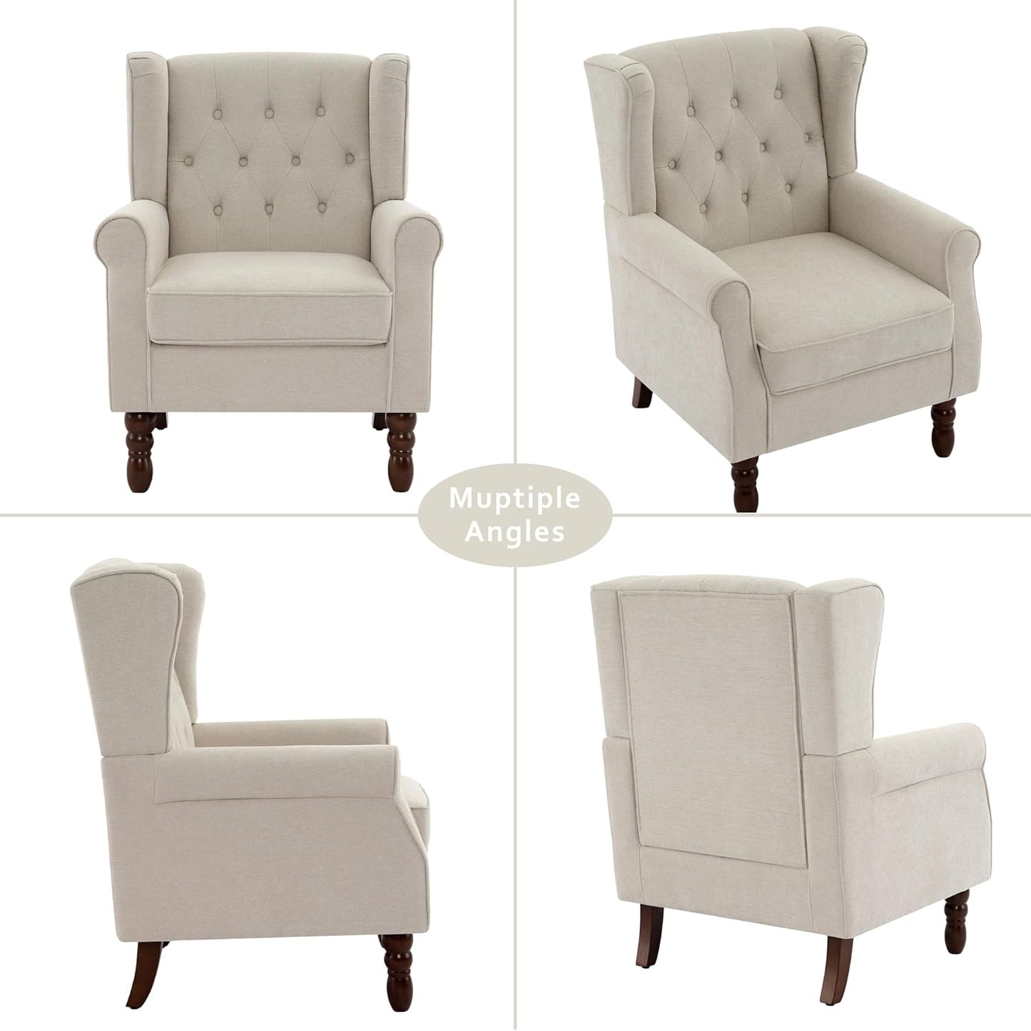 Lumibee High Back Accent Chair,Upholstered Wingback Armchair with Solid Wood Legs for Small Spaces,Comfy Single Sofa Chair for Living Room,Bedroom,Office-Beige