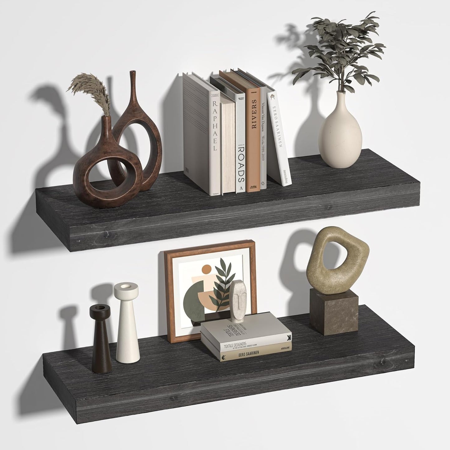 Floating Shelves for Wall, USA-Sourced Fir Wood 24 Inch Wall Shelves Set of 2, Natural Rustic Solid Wooden Floating Shelves Wall Mounted, Nursery Book Storage Shelf, Display Shelf for Bathroom