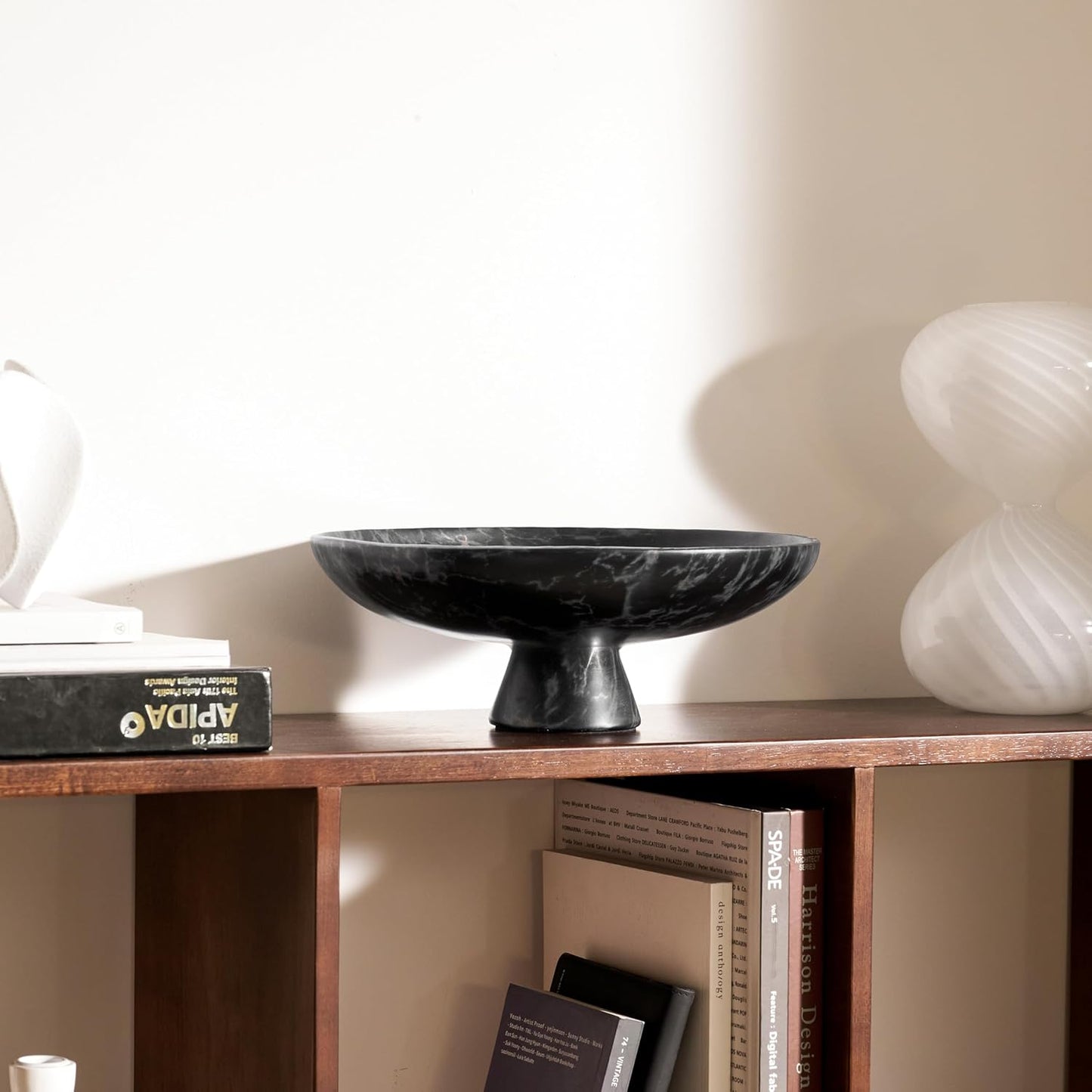 DN DECONATION Black Resin Decorative Bowl for Home Decor, 11.2" Pedestal Kitchen Fruit Bowl/Key Holder/Potpourri for Entryway Table, Coffee Table, Dining Room,Table Centerpiece, Black Decor