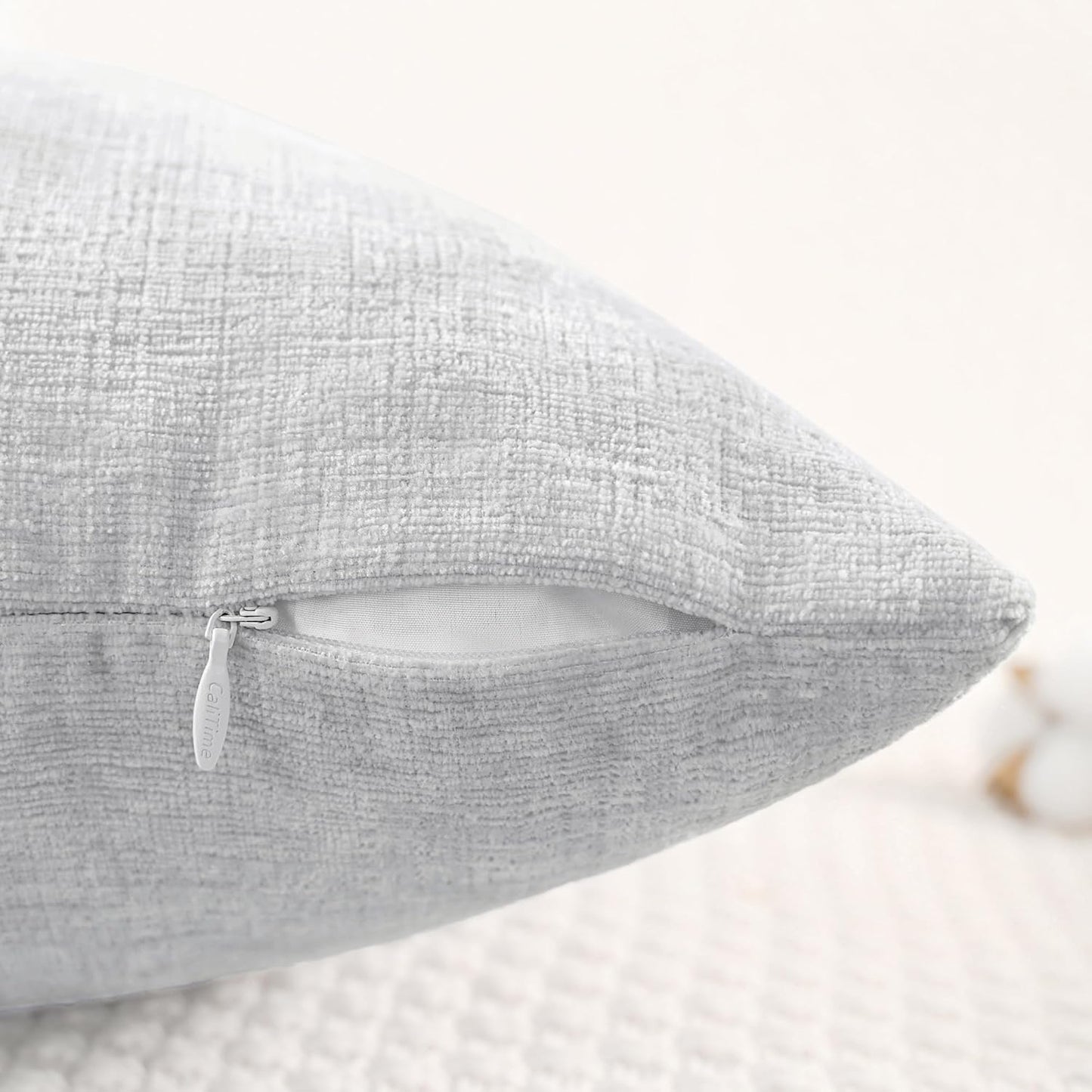 CaliTime Throw Pillow Covers Decorative 16 X 26 Inches Pack of 2 Cozy Chenille Cushion Cases for Couch Sofa Bed Living Room Home Moonbeam Gray