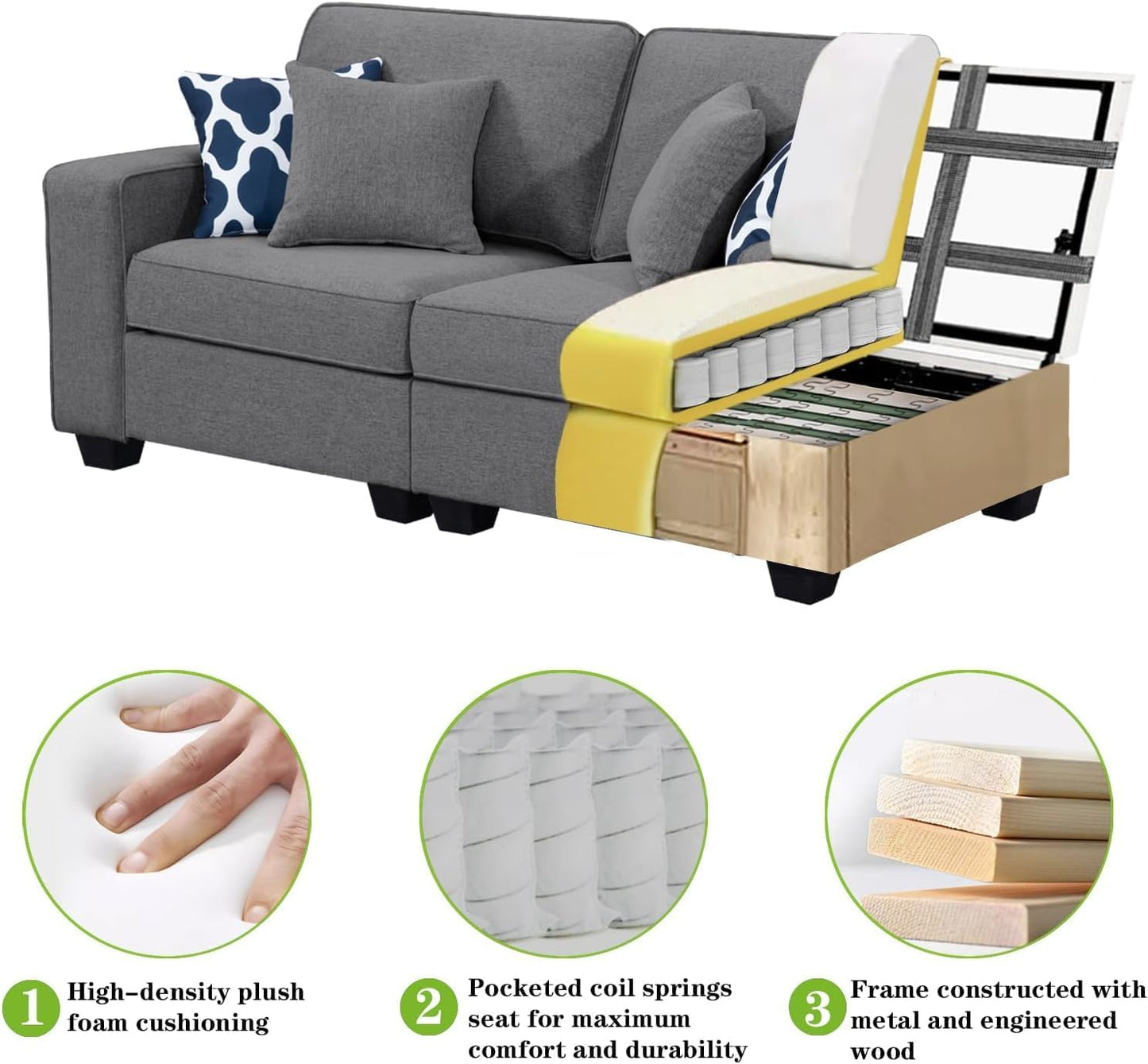 L Lengend Vansen Modular Sectional Sofa U Shaped Couch with Ottoman Modern Reversible Corner Sectional Couch for Living Room (Dark Grey, 2+3)