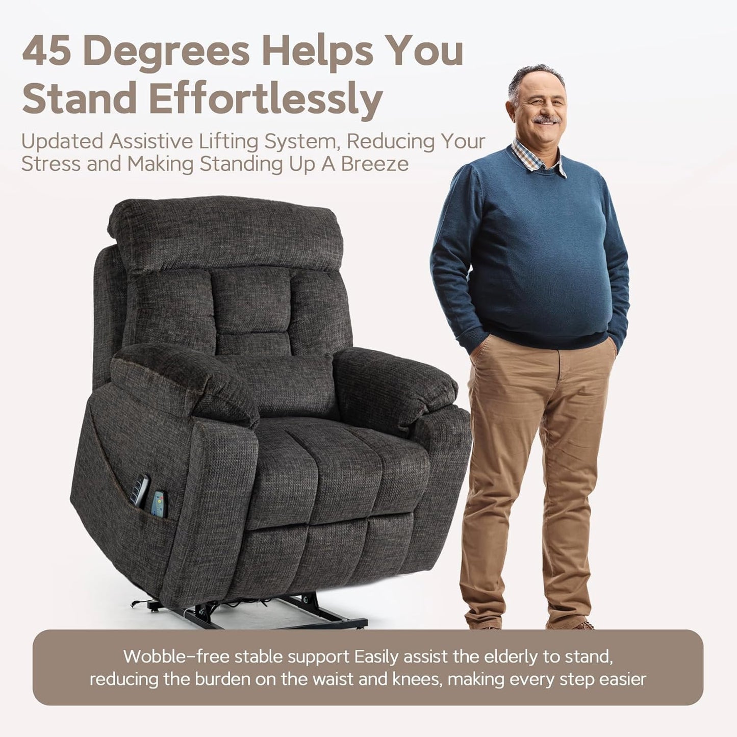 Lazy Boy Recliner Chair with Heated and Massage, 4 Motor Headrest, Lumbar Independent Adjustment Power Lift Recliner with Hidden Cup Holder、Side Pocket、Back Pillow