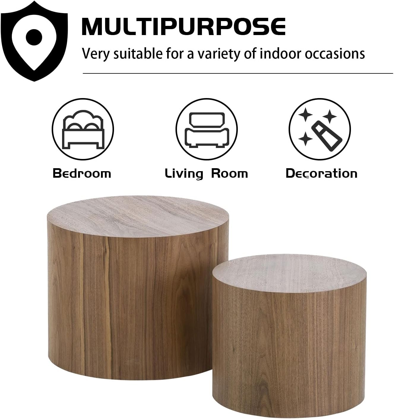 WILLIAMSPACE Nesting Coffee Table Set of 2, Walnut Round Wooden Coffee Tables Modern Circle Table for Small Space Living Room Bedroom Accent End Side Table (Walnut-Round)