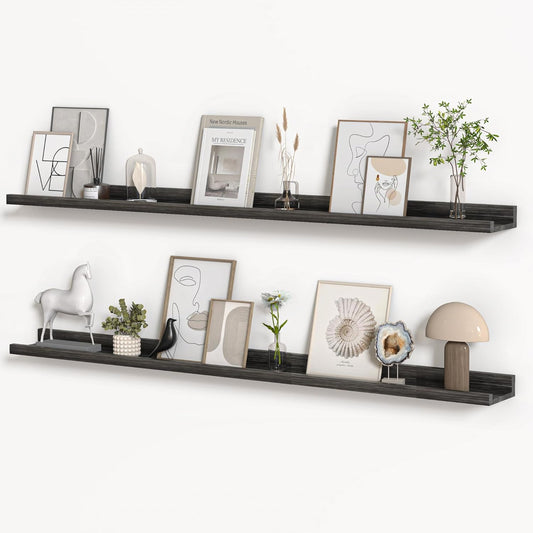 Floating Shelves for Wall, Picture Ledge Shelf 55 Inch Solid Wood Set of 2, Rustic Wall Shelves with Lip, Kids Bookshelf, Photo & Picture Live Edge Floating Shelves for Bedroom, Living Room, Kitchen