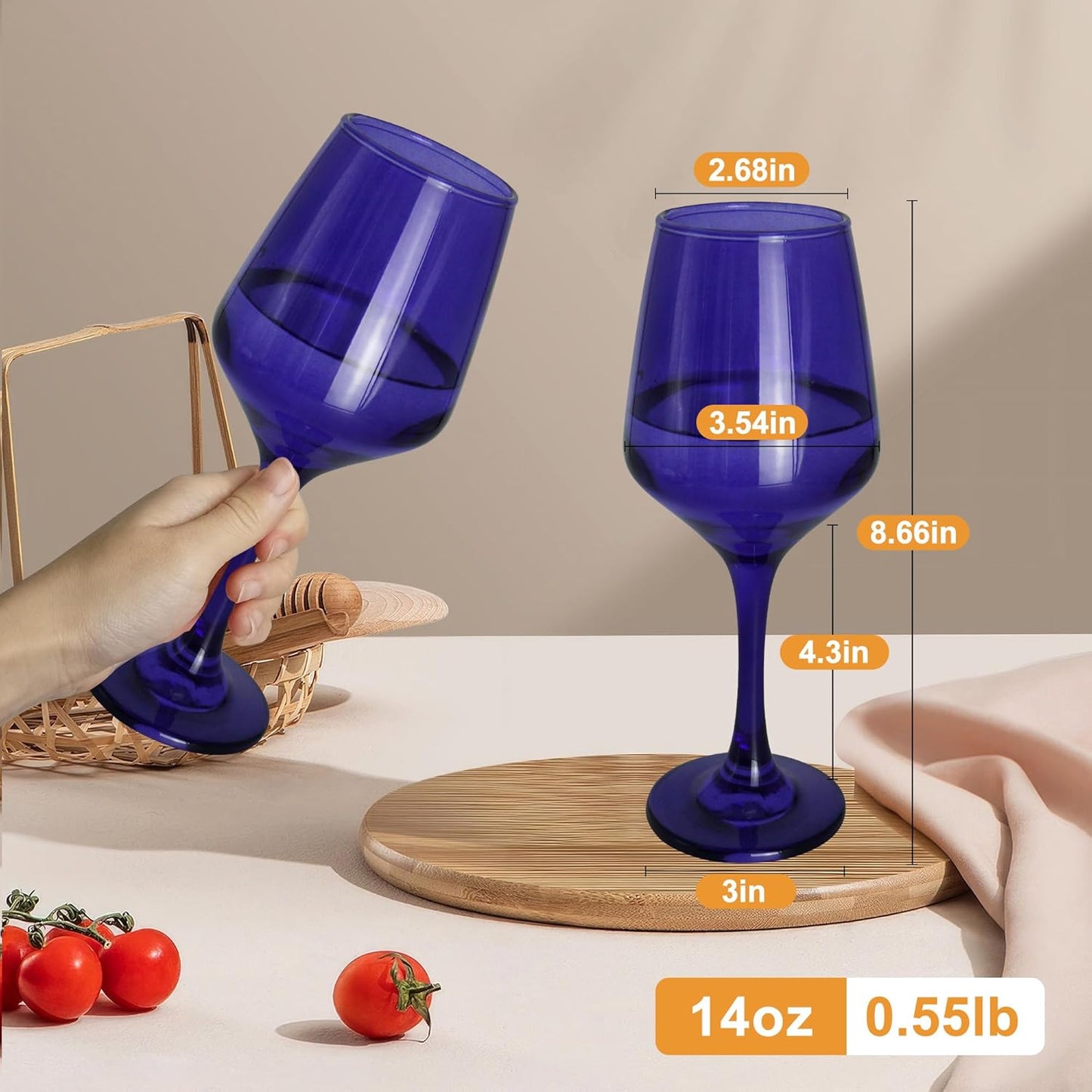 Purple Wine Glasses Set of 6-14oz Long Stem Wine Glass, Pretty Crystal Glassware, Hand Blown Goblets Drinkware, Unique Stemware Wine Glass Holiday Gift Set