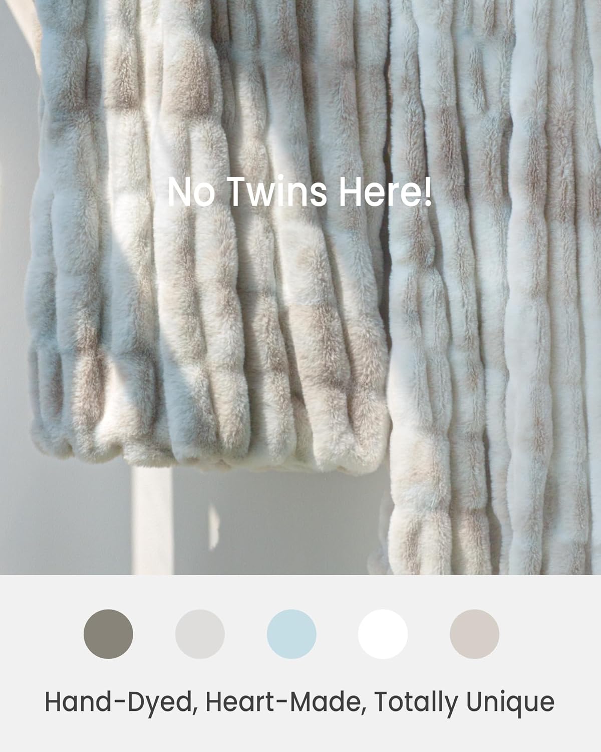 Faux Fur Blanket, Twin Size Oversized Throw Blanket for Couch, Fluffy Blanket with Stretch Ruched Design, Ultra Soft Giftable Home Decor, 60x80 inches, Tie-Dyed in White and Gray