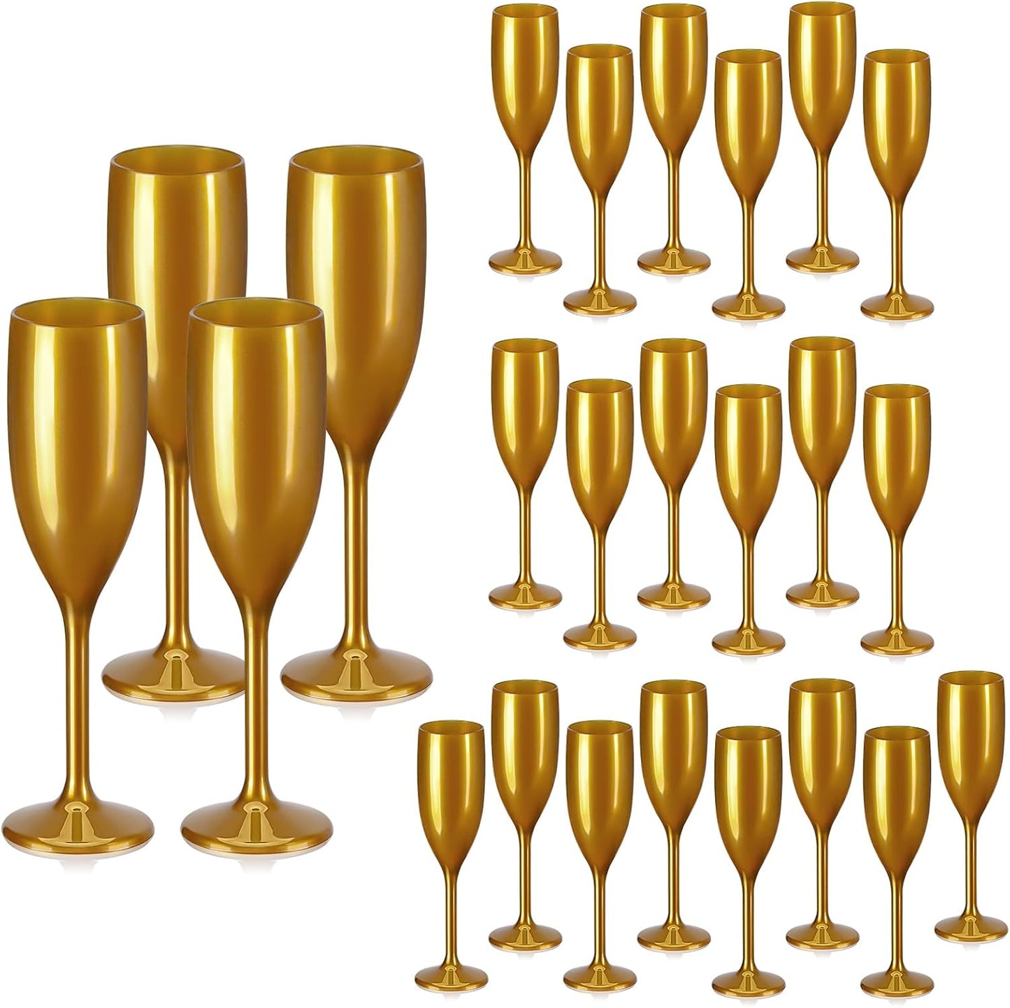 XUWAIDSGN Acrylic Champagne Flutes Toasting Glasses Unbreakable Mimosa Bar Reusable Wine Glasses Vintage Champagne Flutes Stemmed Drinking Cups 5.4 OZ for Christmas Birthday (24, Gold)