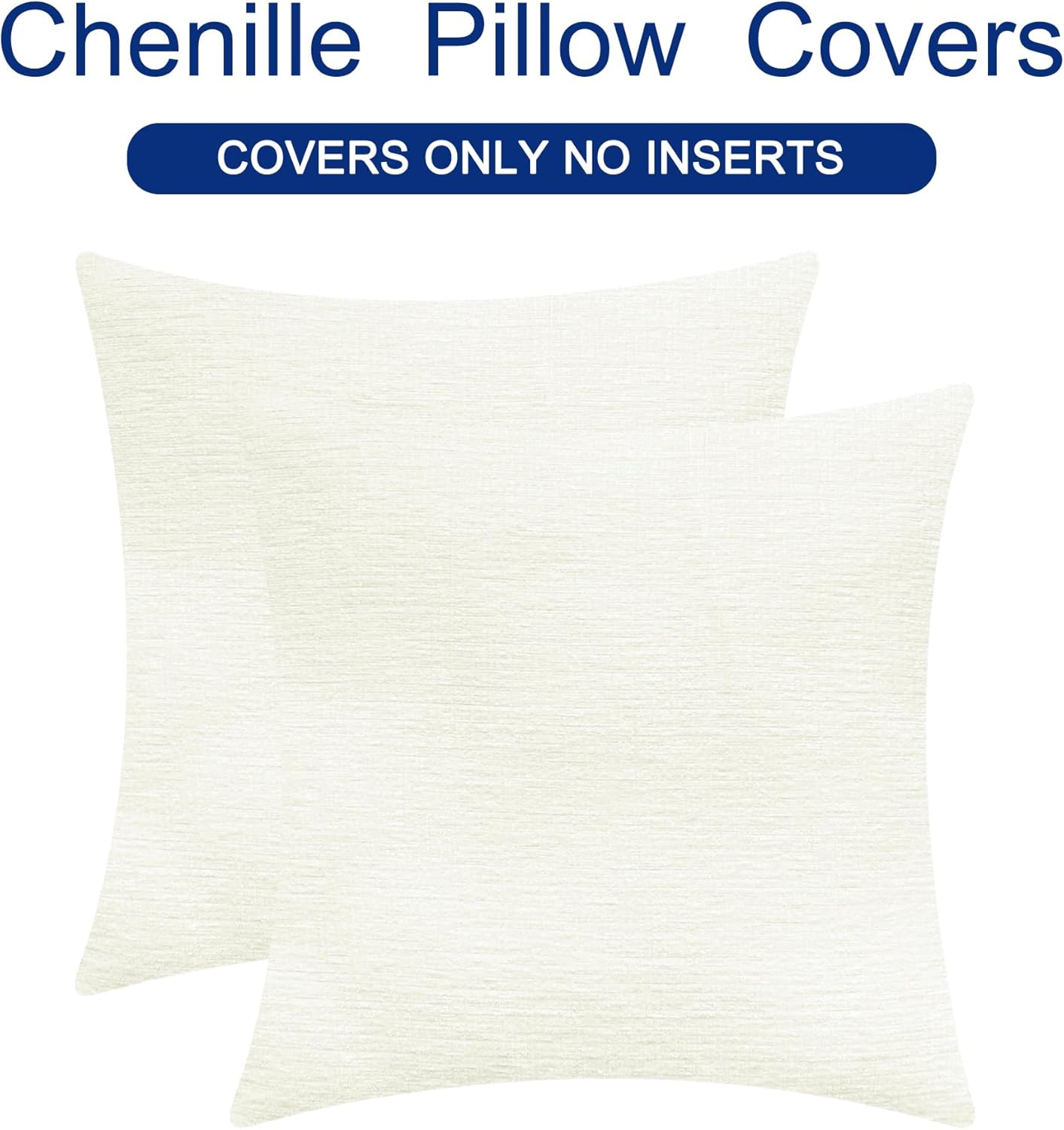 CaliTime Throw Pillow Covers Decorative 18 X 18 Inches Pack of 2 Cozy Chenille Cushion Cases for Couch Sofa Bed Living Room Home Cream