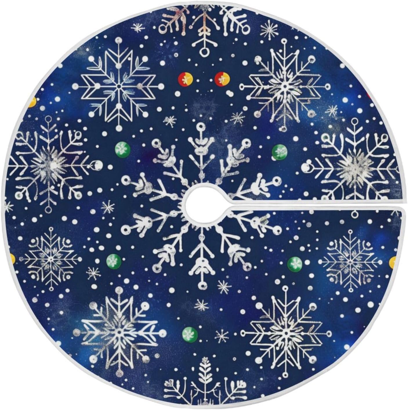 Christmas Tree Skirt, 36 Inch White Snowflakes Blue Background Xmas Tree Skirt for Christmas New Year Party Decorations Christmas Tree Mat