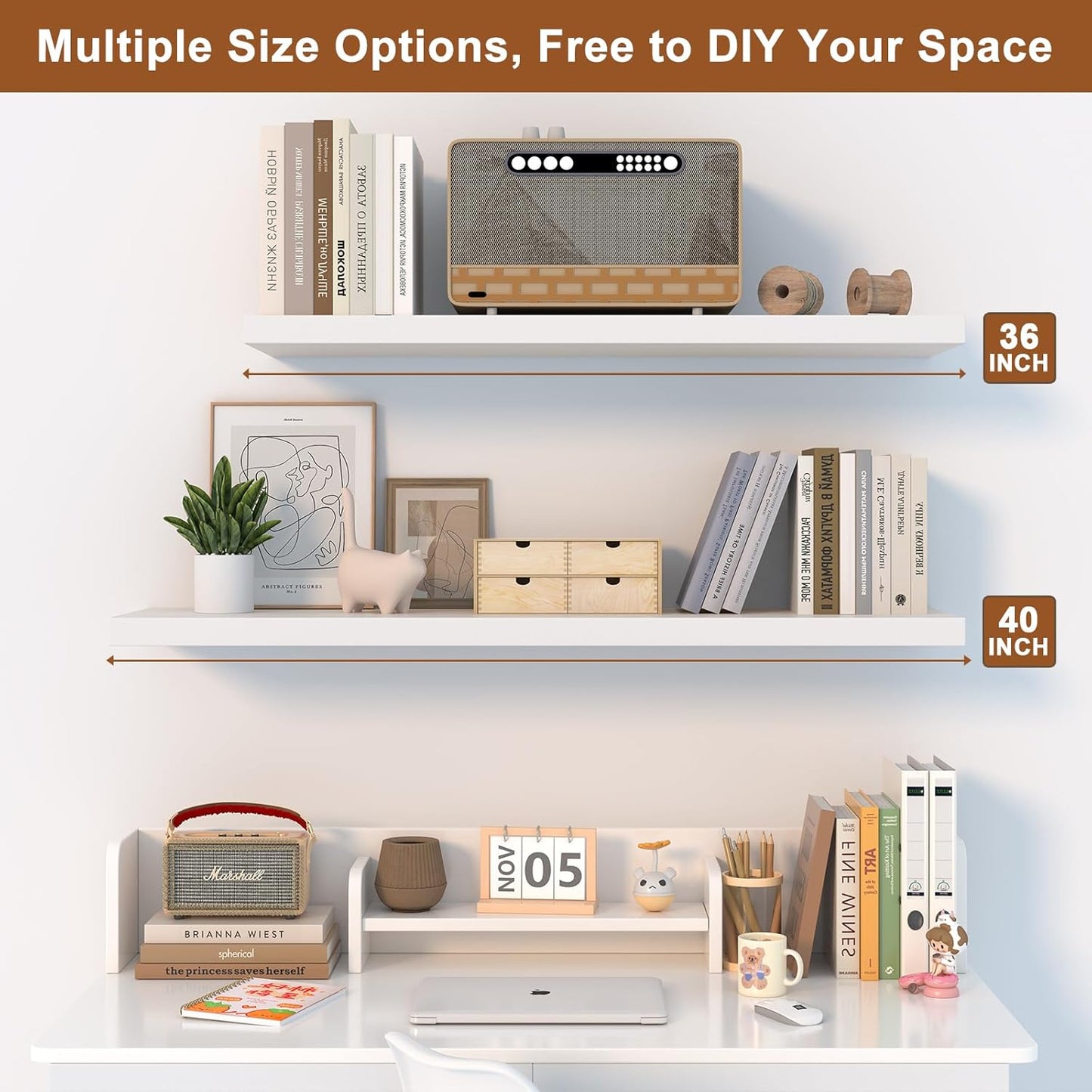 12 Inch Deep Floating Shelves for Wall 2 Pack White Floating Shelves Large Storage Space Wall Mount Shelf for Living Room Kitchen Bathroom 30" W x 12" D x 1.2" White