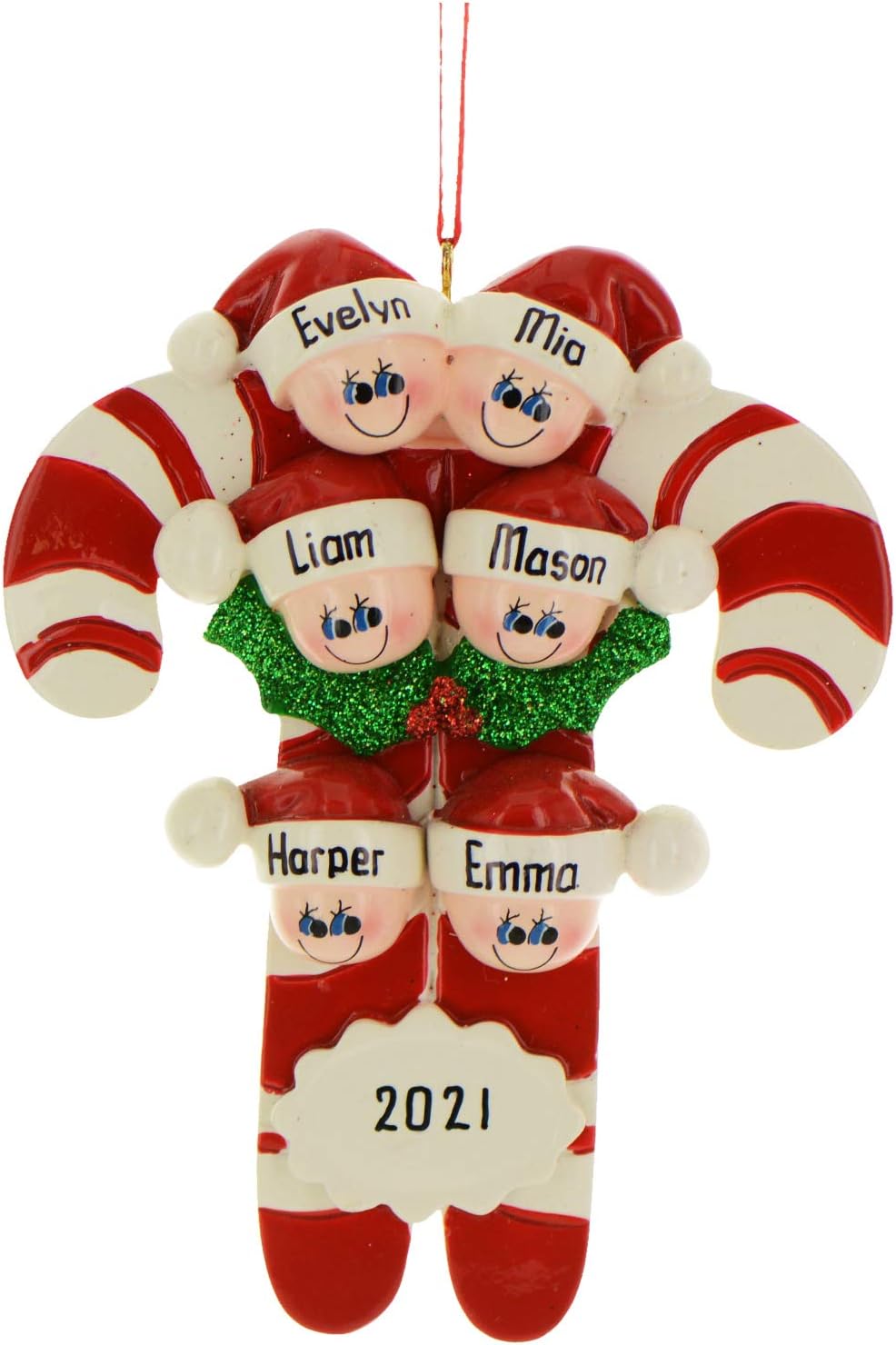 Candy Cane Family of 6 Ornament 2025 Personalized Family Christmas Ornaments 2025 | Holiday Keepsake Holly Berries Personalized Tree Ornaments for Grandchildren, Siblings & Grandkids of Six Ornament
