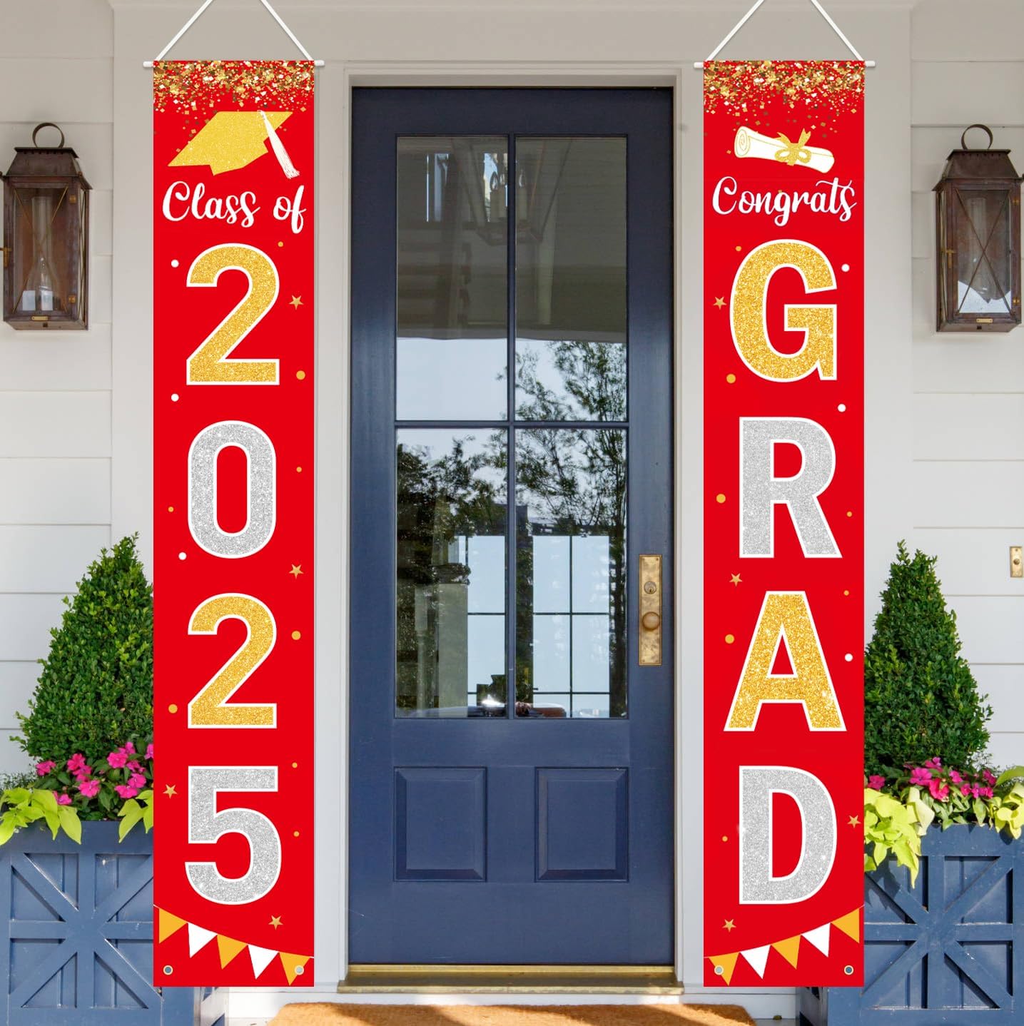 Graduation Decorations 2025 GRAD Banner Red Porch Door Sign Welcome Banner For Indoor Outdoor Wall Graduation Decorations Class of 2025