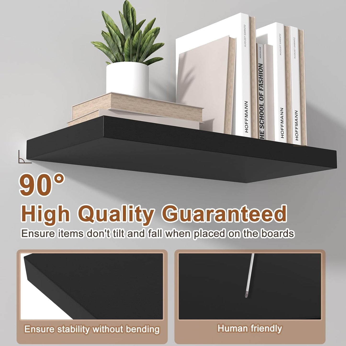 12 Inch Deep Floating Shelves for Wall 2 Pack Floating Shelves Large Storage Space Wall Mount Shelf for Living Room Kitchen Bathroom 30" W x 12" D x 1.2" H Black