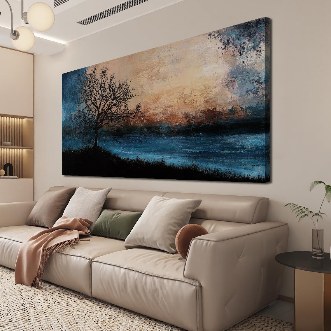 Canvas Wall Art for Living Room Artwork for Walls Black Blue Wall Art Decor Canvas Modern Art Wall Decor Nature Landscap Tree Wall Art Decor Prints Art Work for Home Office Kitchen Wall Decor 24"X48"