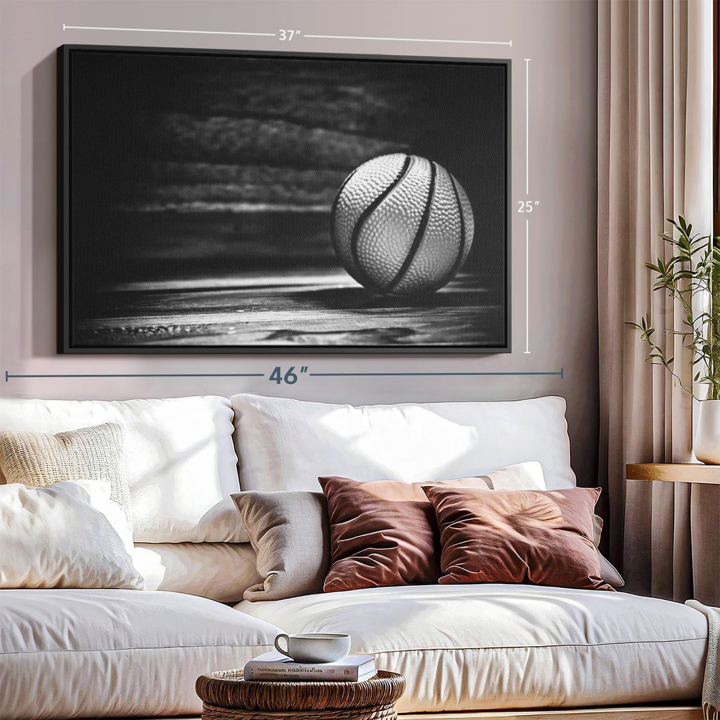 ElephantStock Basketball Wall Art - Horizontal Framed Canvas - 1-Piece Hallway Wall Decor - Photography sports Canvas Print - Black and Gray Decor for Wall - 37" X 25"