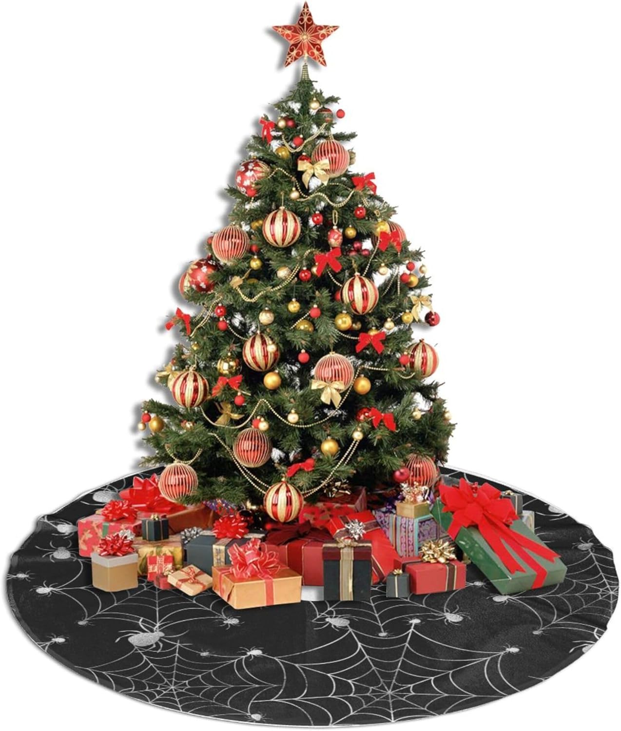 Christmas Tree Skirt,Sliver Spider Web Xmas Tree Skirt Rustic Farmhouse Tree Skirt for Christmas Decor Xmas Holiday Home Party Decorations30