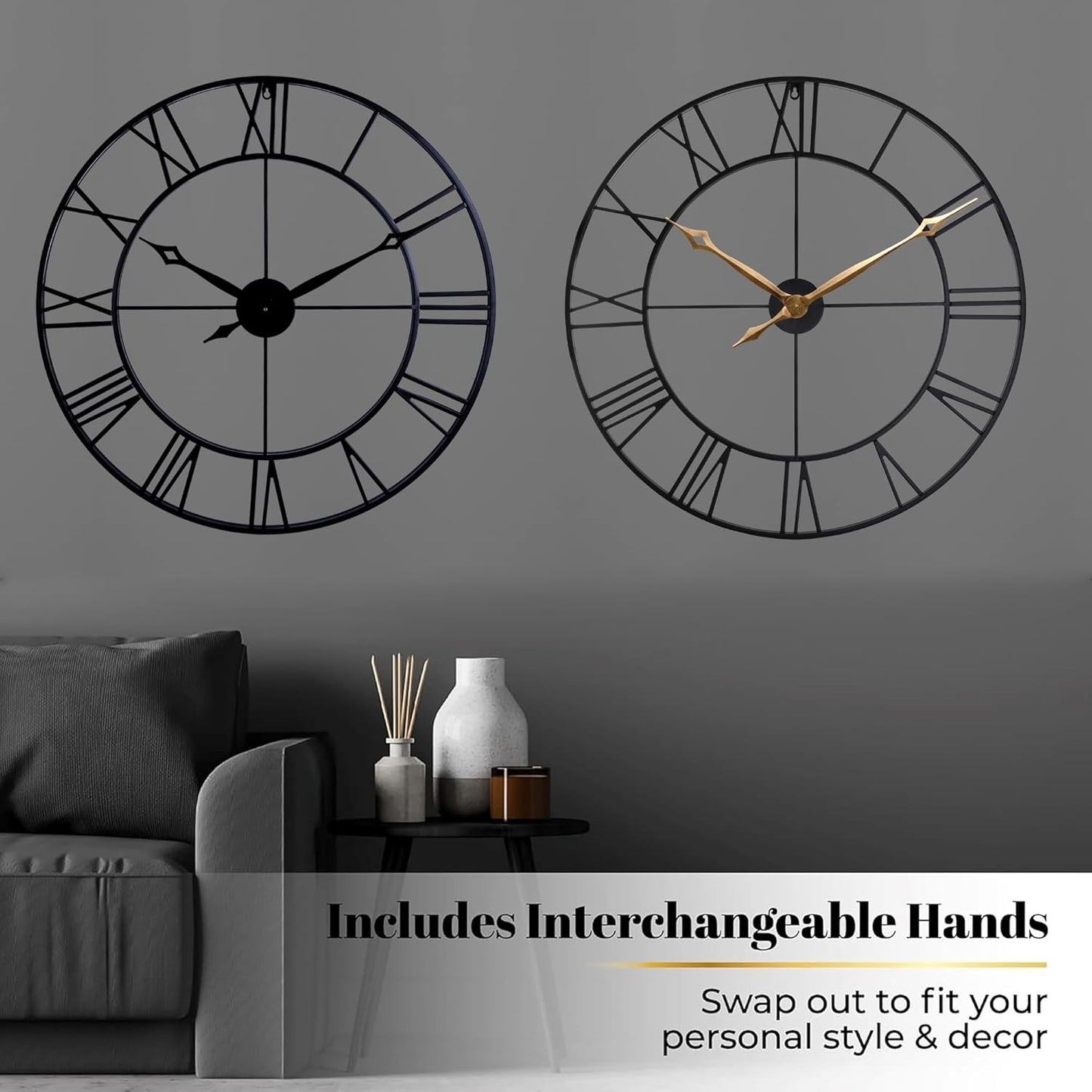 CLXEAST 30 Inch Large Wall Clock Modern, Oversized Roman Numeral Decorative Black Metal Wall Clock for Living Room Decor,House Warming Gifts New Home